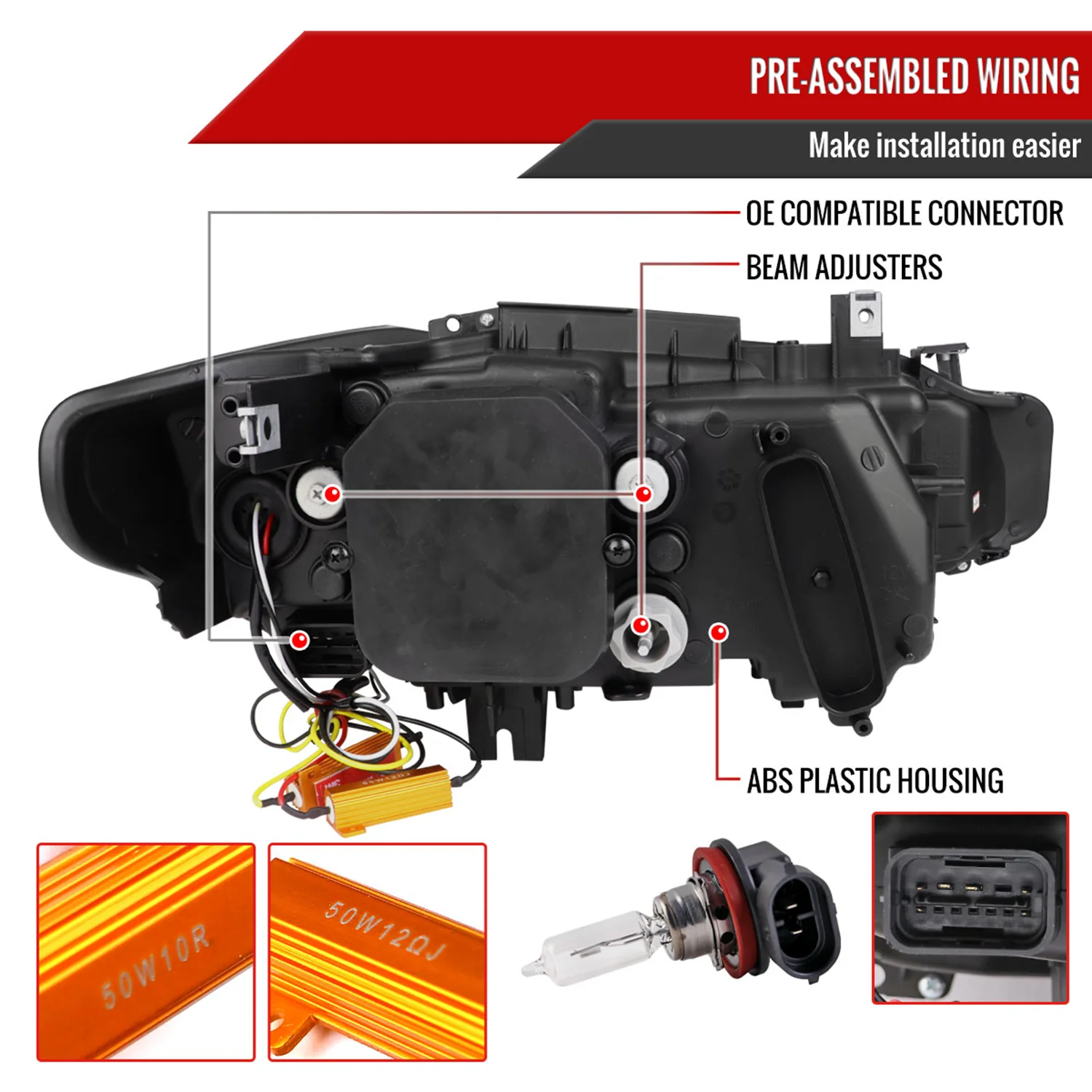 2012-2015 BMW F30 3 Series Sedan Dual U-Bar Headlights LED Signal Lights Smoke - Image 7