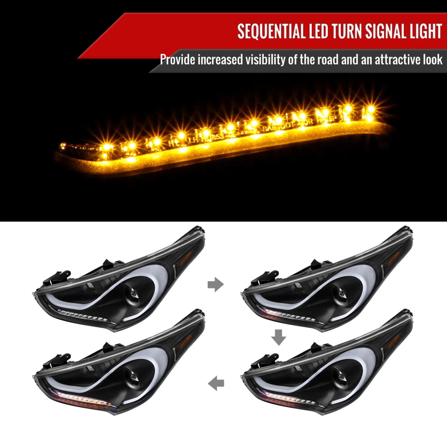 2012-2017 Hyundai Veloster LED Bar Projector Headlight Signal Lights Black - Image 2