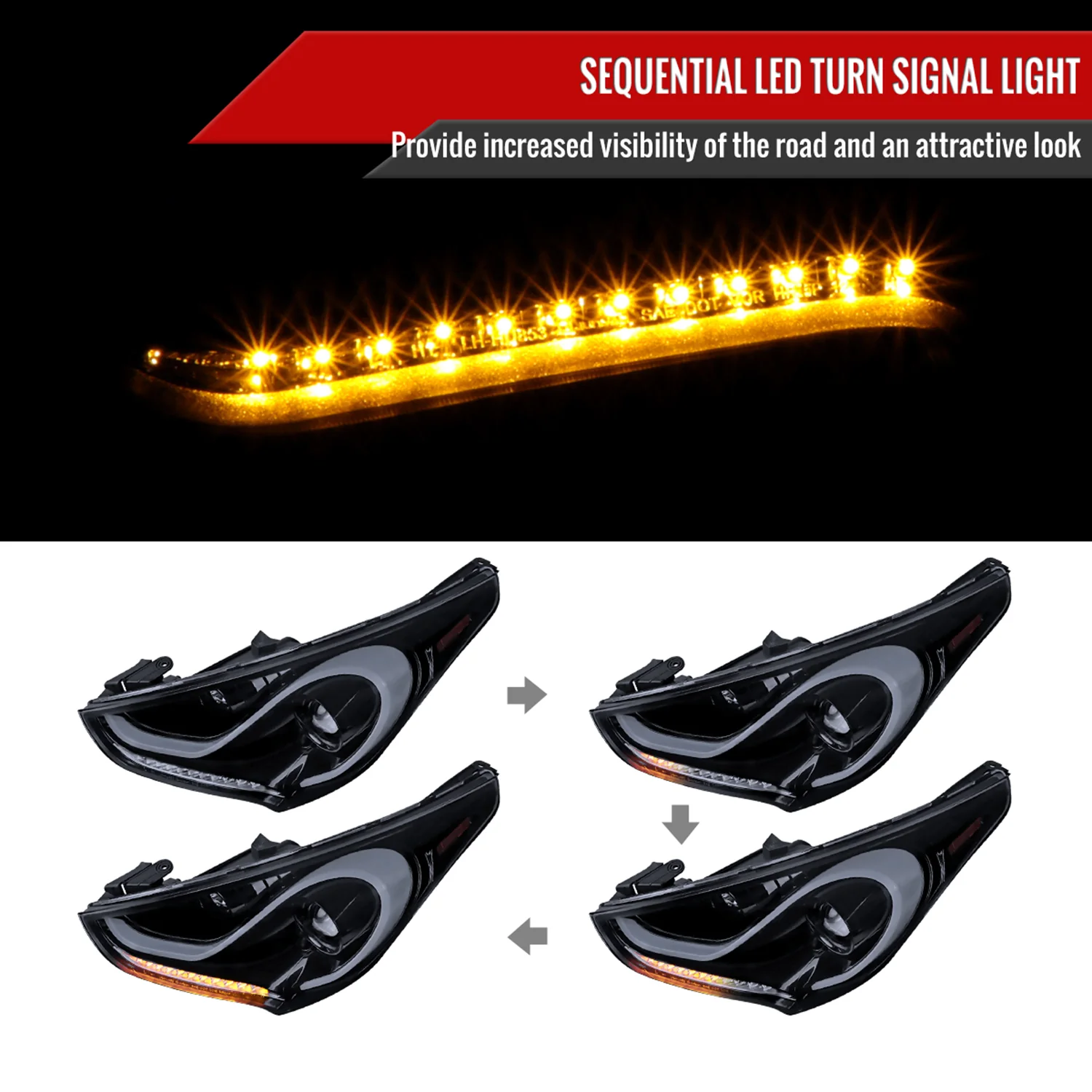 2012-2017 Hyundai Veloster LED Bar Projector Headlights Signal Lights Black - Image 2