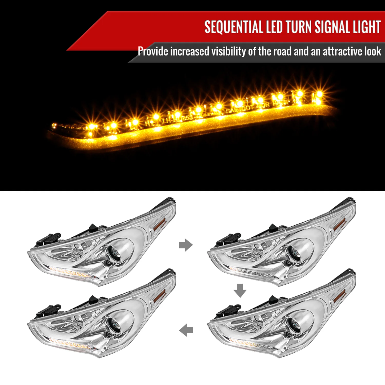 2012-2017 Hyundai Veloster LED Light Bar Headlight Signal Lights Chrome - Image 2