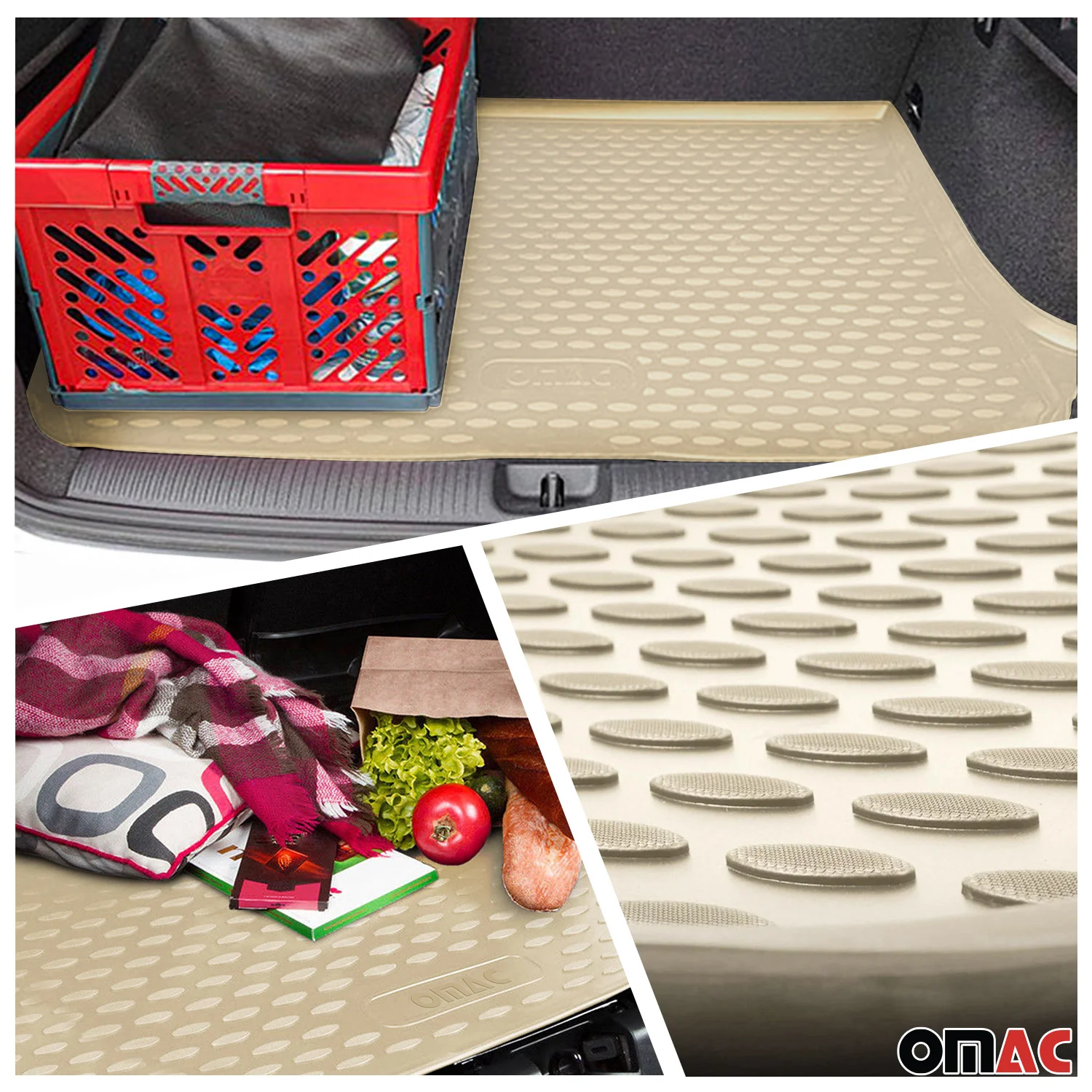2012-2018 BMW 3 Series F30 Sedan Floor Mats Cargo Liner Full Set Beige and Black - Image 3