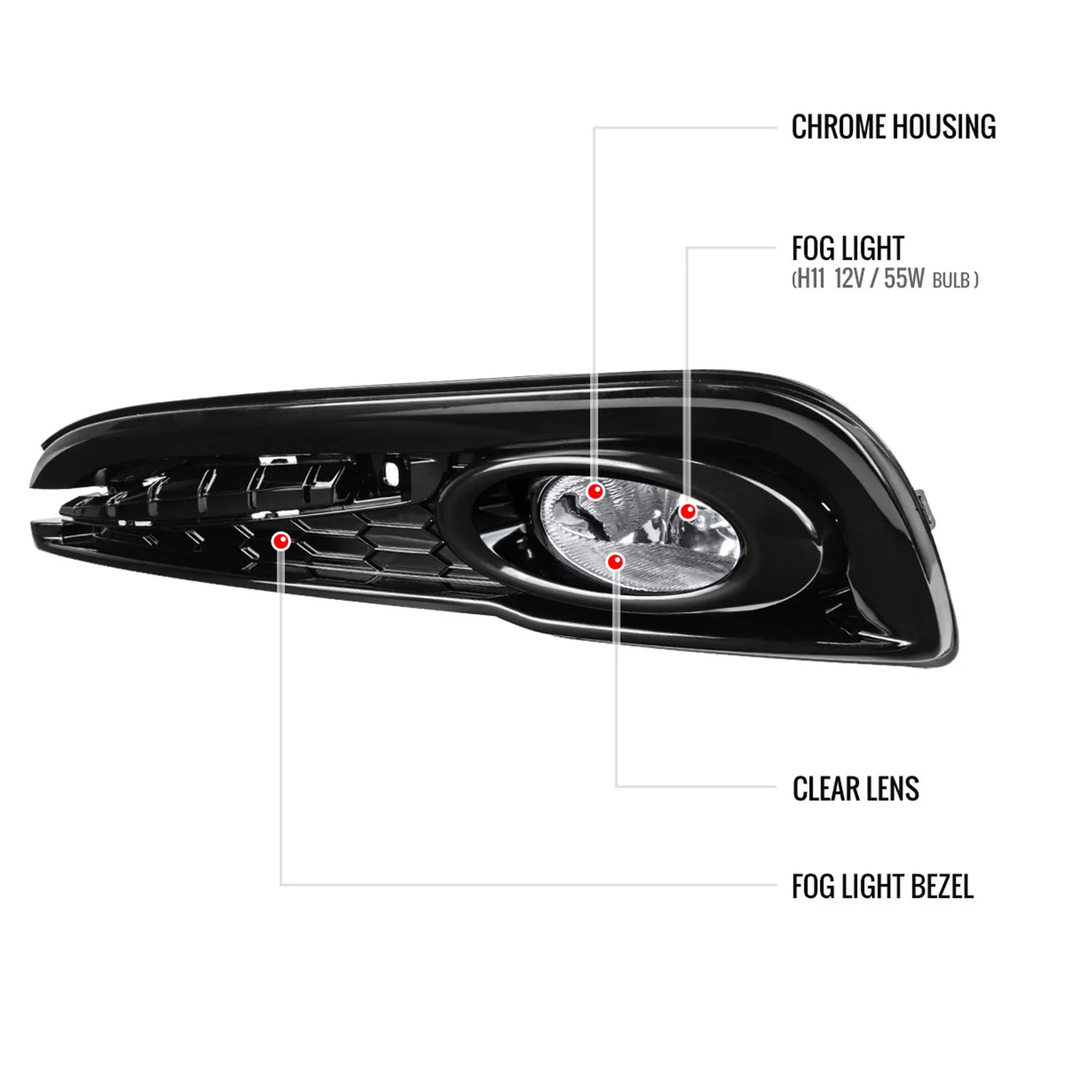 2013-2015 Honda Civic Sedan H11 Fog Lights Chrome Housing/Clear Lens - Image 8