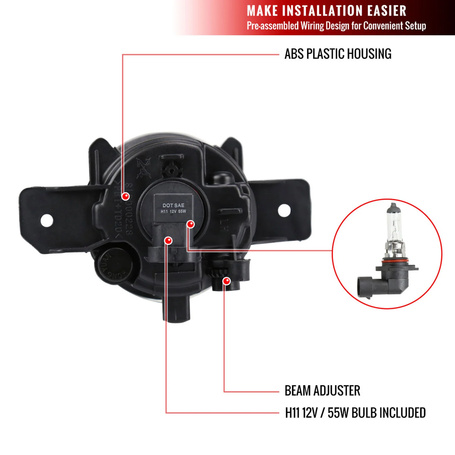 2013-2015 Nissan Sentra H11 Fog Lights Kit Switch & Wiring Harness Chrome - Image 8
