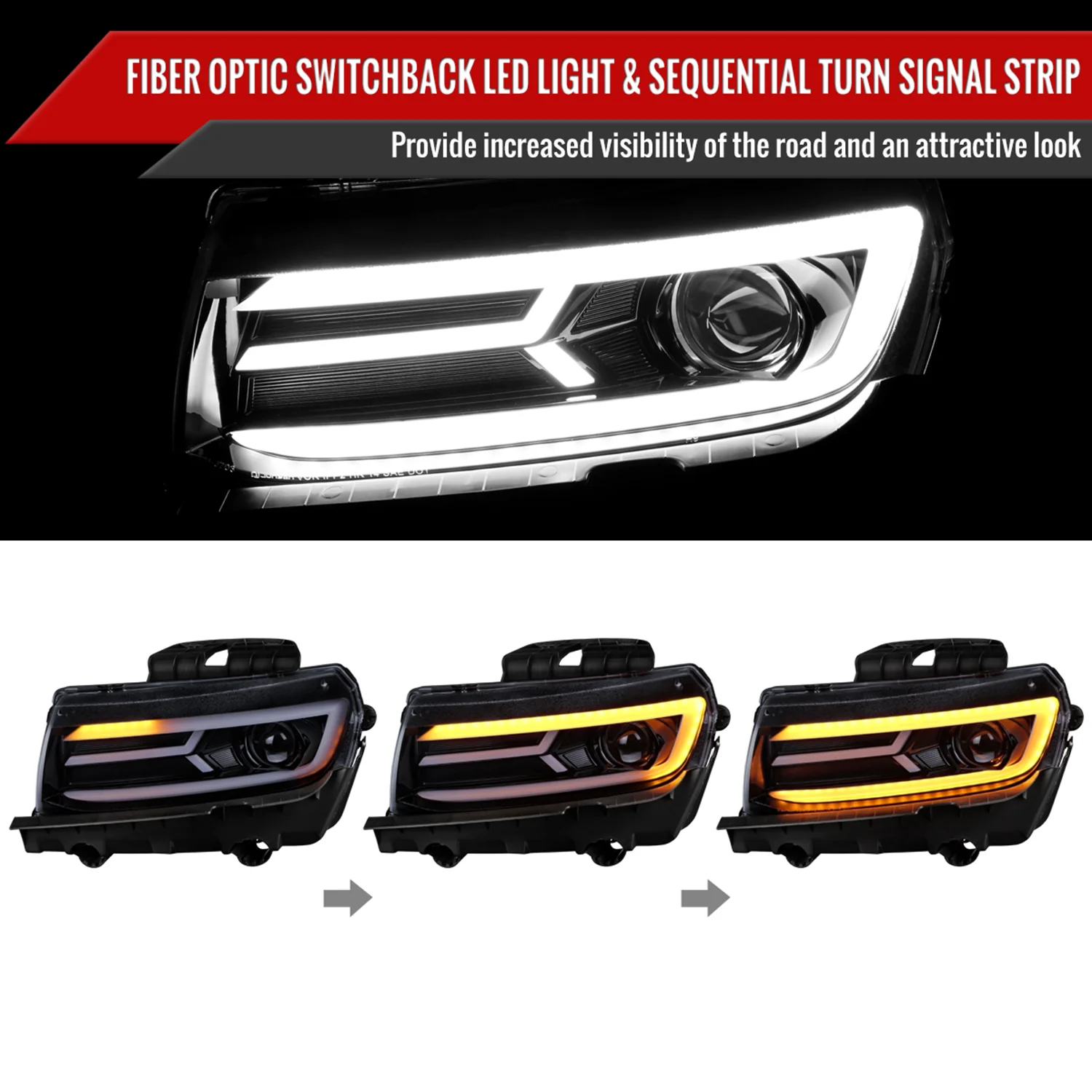 2014-2015 Chevy Camaro LED Projector Headlights Turn Signal Lights Smoke - Image 2