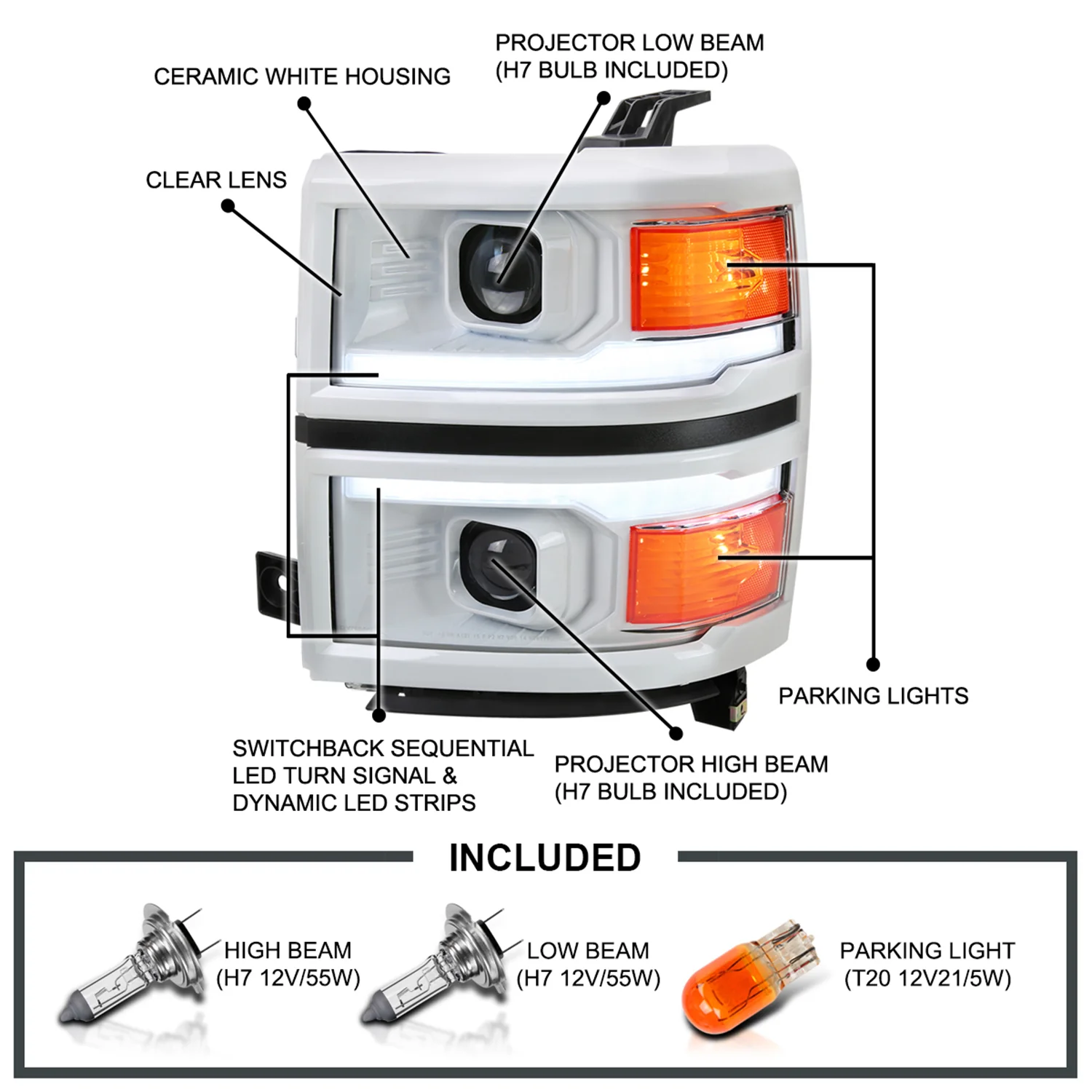 2014-2015 Chevy Silverado 1500 LED Bar Headlights White Housing/Black Trim - Image 5