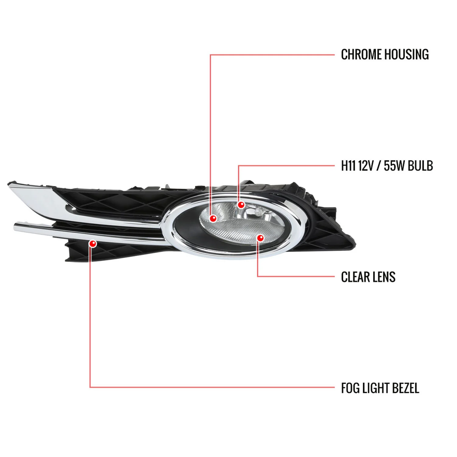 2014-2016 Honda Odyssey H11 Fog Lights Kit Chrome Housing/Clear Lens - Image 9