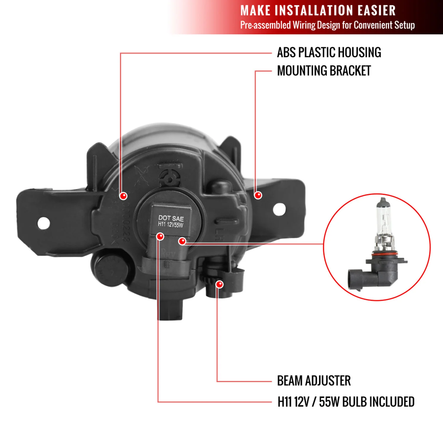 2014-2016 Nissan Rogue H11 Fog Lights Kit Switch & Wiring Harness Chrome/Clear - Image 8