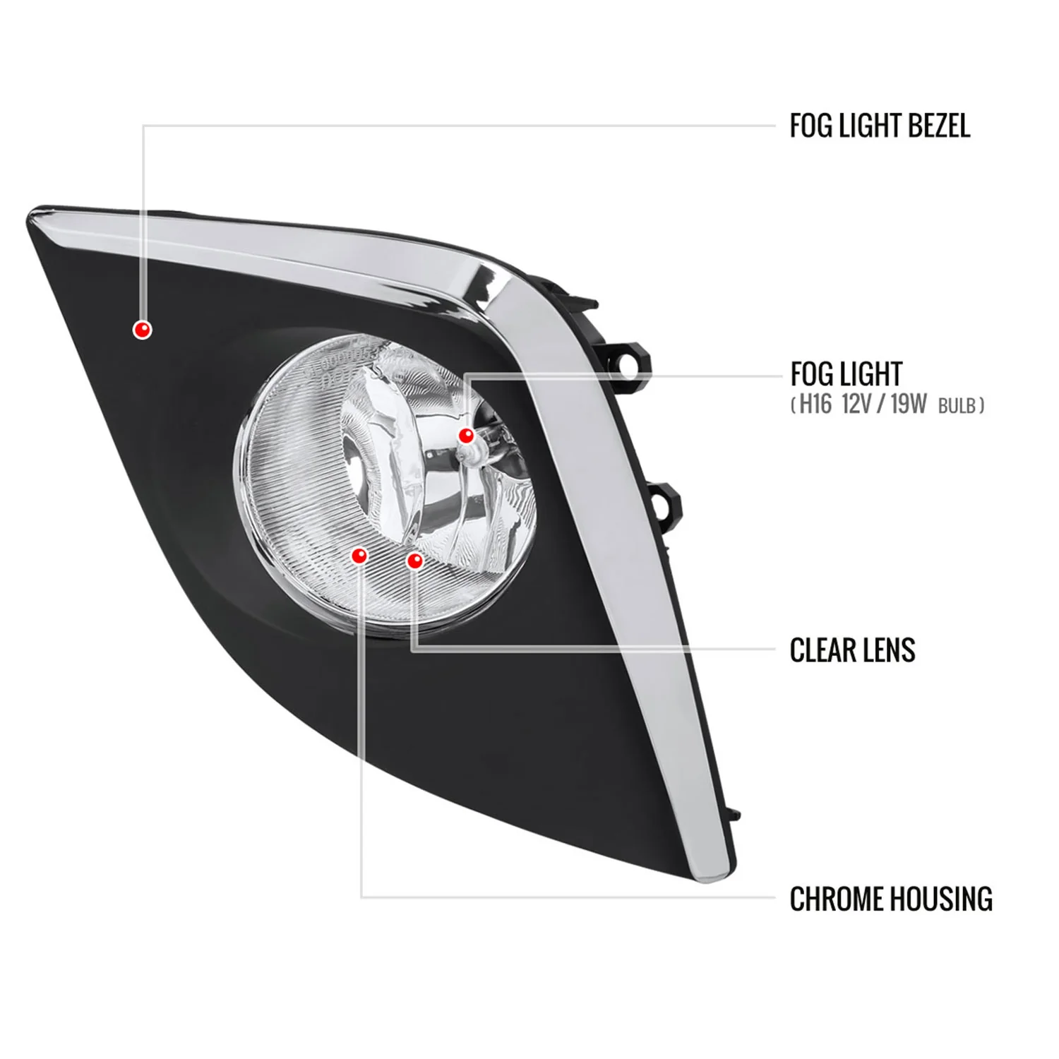 2014-2016 Toyota Corolla H16 Silver Bezel Fog Lights Kit Chrome/Clear Lens - Image 8