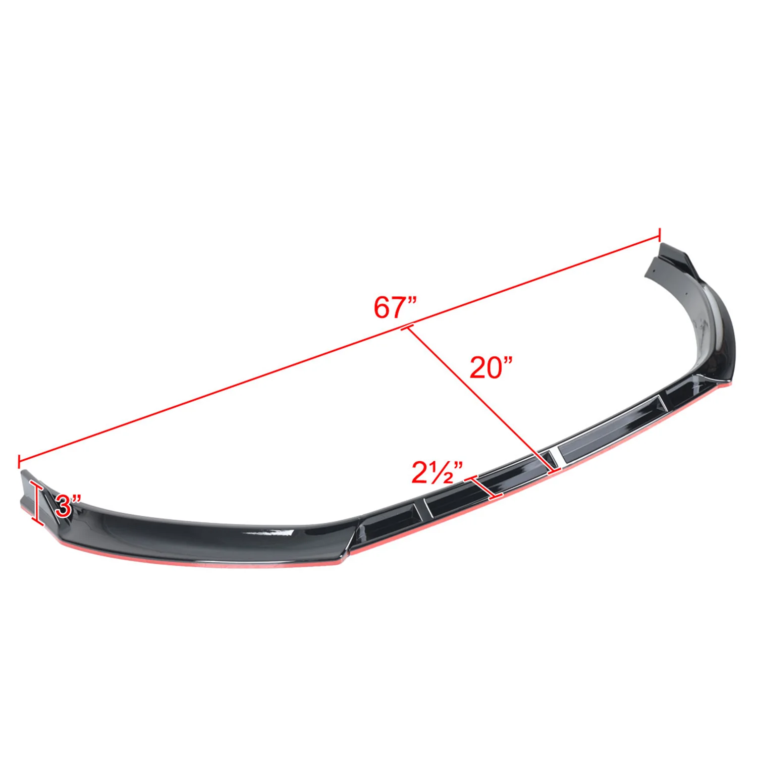 2014-2017 VW Golf Glossy Black/Red Trim 3Pcs Front Bumper Lip Splitter Kit - Image 2