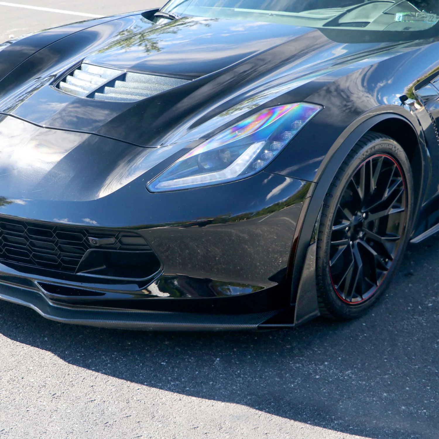 2014-2019 Chevrolet Corvette C7 Black 2PC Front Bumper Canards Spats Cover - Image 10
