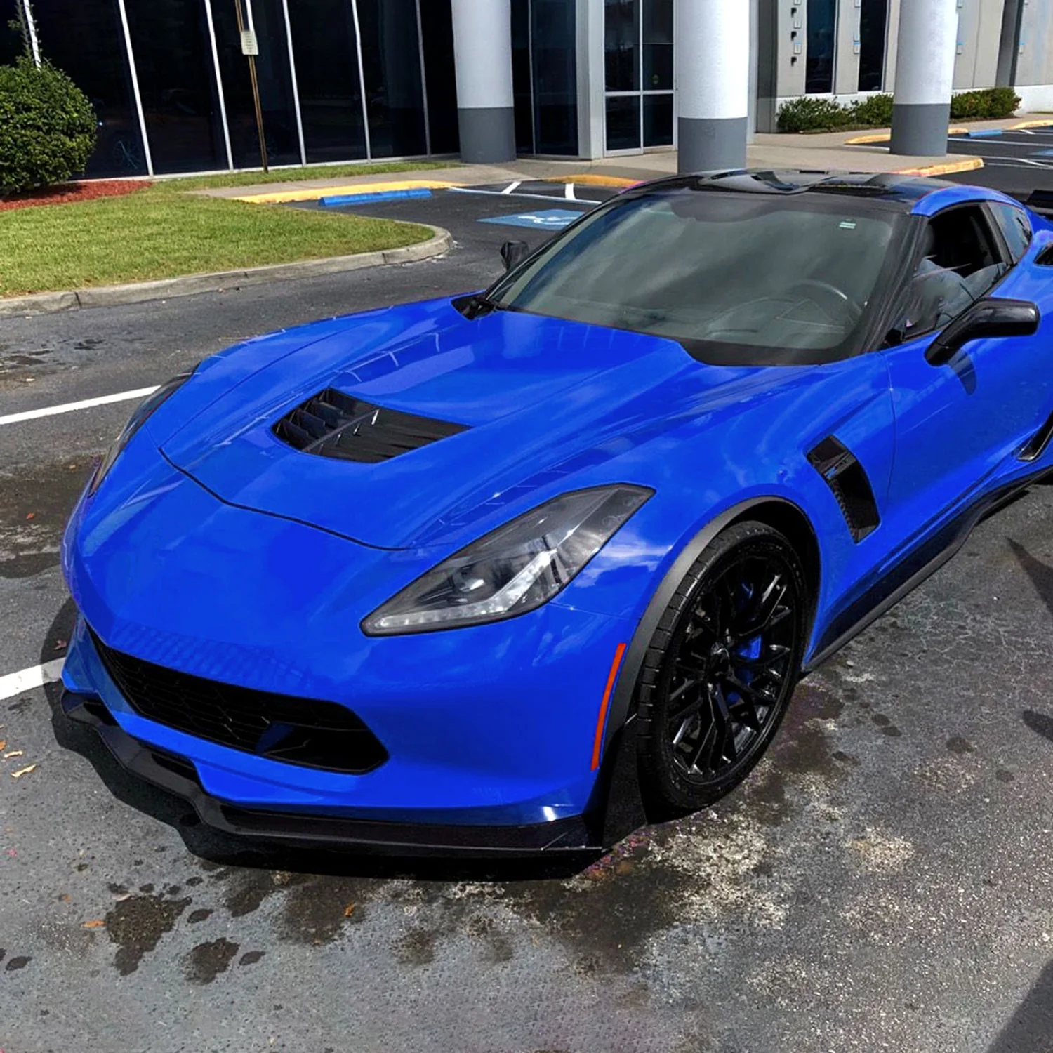 2014-2019 Chevrolet Corvette C7 Black 2PC Front Bumper Canards Spats Cover - Image 9