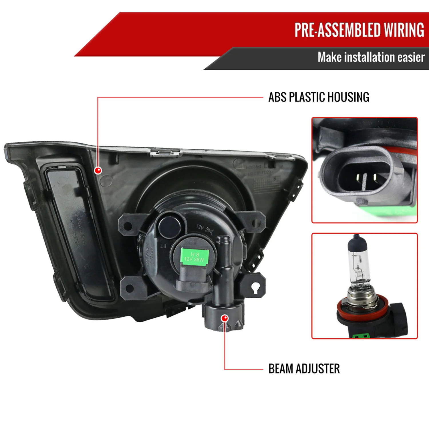 2015-2016 Honda Fit 12V/35W H8 Fog Lights Kit Chrome Housing/Clear Lens - Image 7