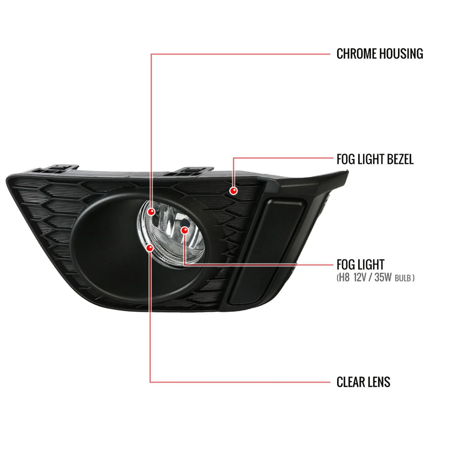 2015-2016 Honda Fit 12V/35W H8 Fog Lights Kit Chrome Housing/Clear Lens - Image 8