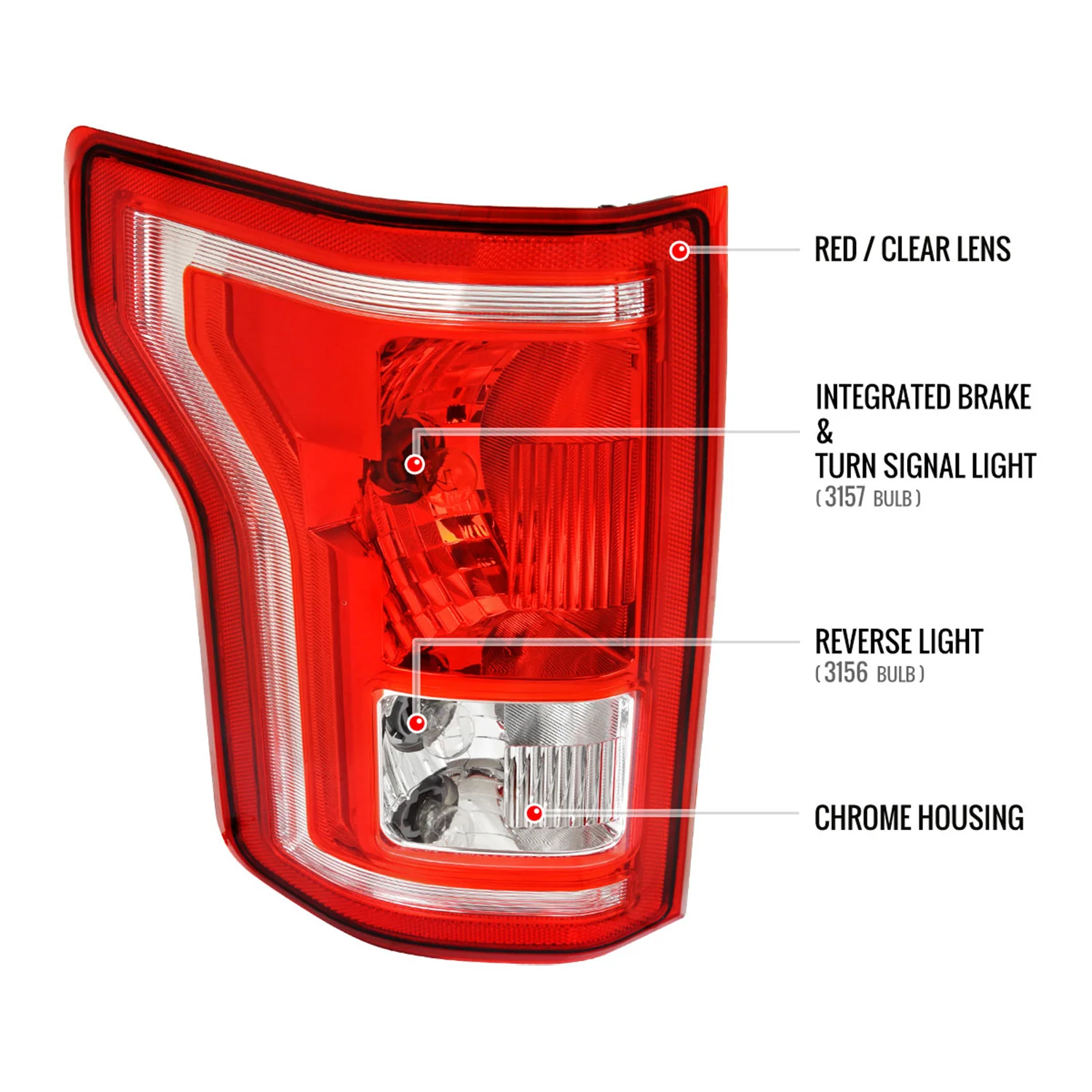 2015-2017 Ford F-150 Factory Driver/Left Tail Light Assembly Chrome/Red Clear - Image 8