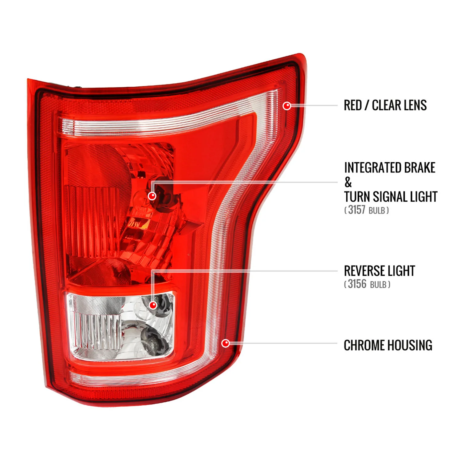 2015-2017 Ford F-150 Factory Replacement Tail Light Assembly Chrome/Red Clear - Image 8