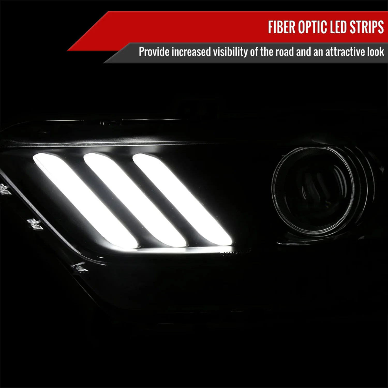 2015-2017 Ford Mustang / 18-2020 Shelby Strip LED Xenon HID Headlights Smoke - Image 2