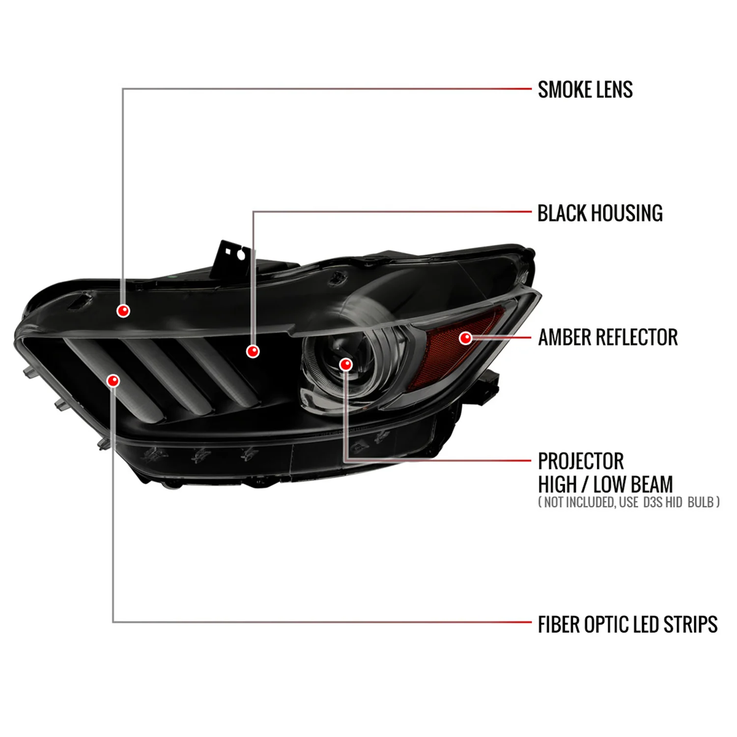 2015-2017 Ford Mustang / 18-2020 Shelby Strip LED Xenon HID Headlights Smoke - Image 8