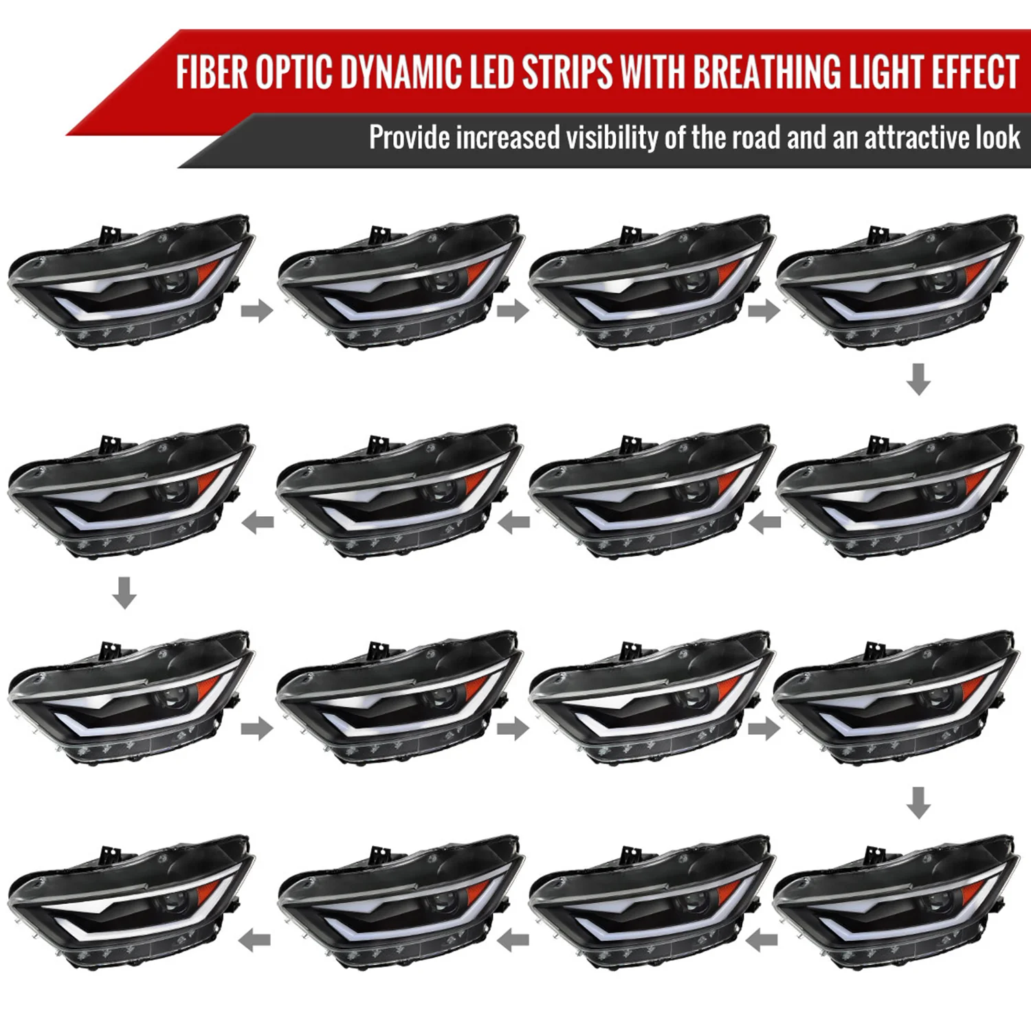 2015-2017 Ford Mustang/2018-2020 Shelby HID/Xenon LED Signal Headlights Black - Image 3