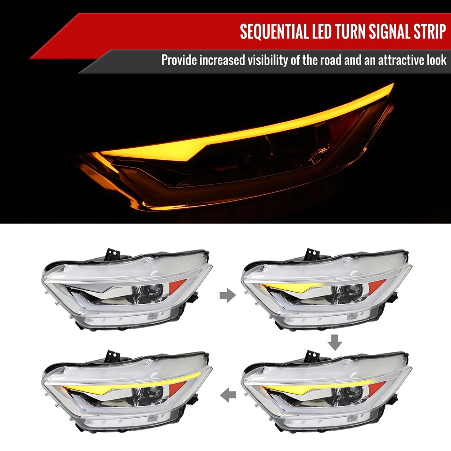 2015-2017 Ford Mustang/2018-2020 Shelby HID/Xenon LED Signal Headlights Chrome - Image 2
