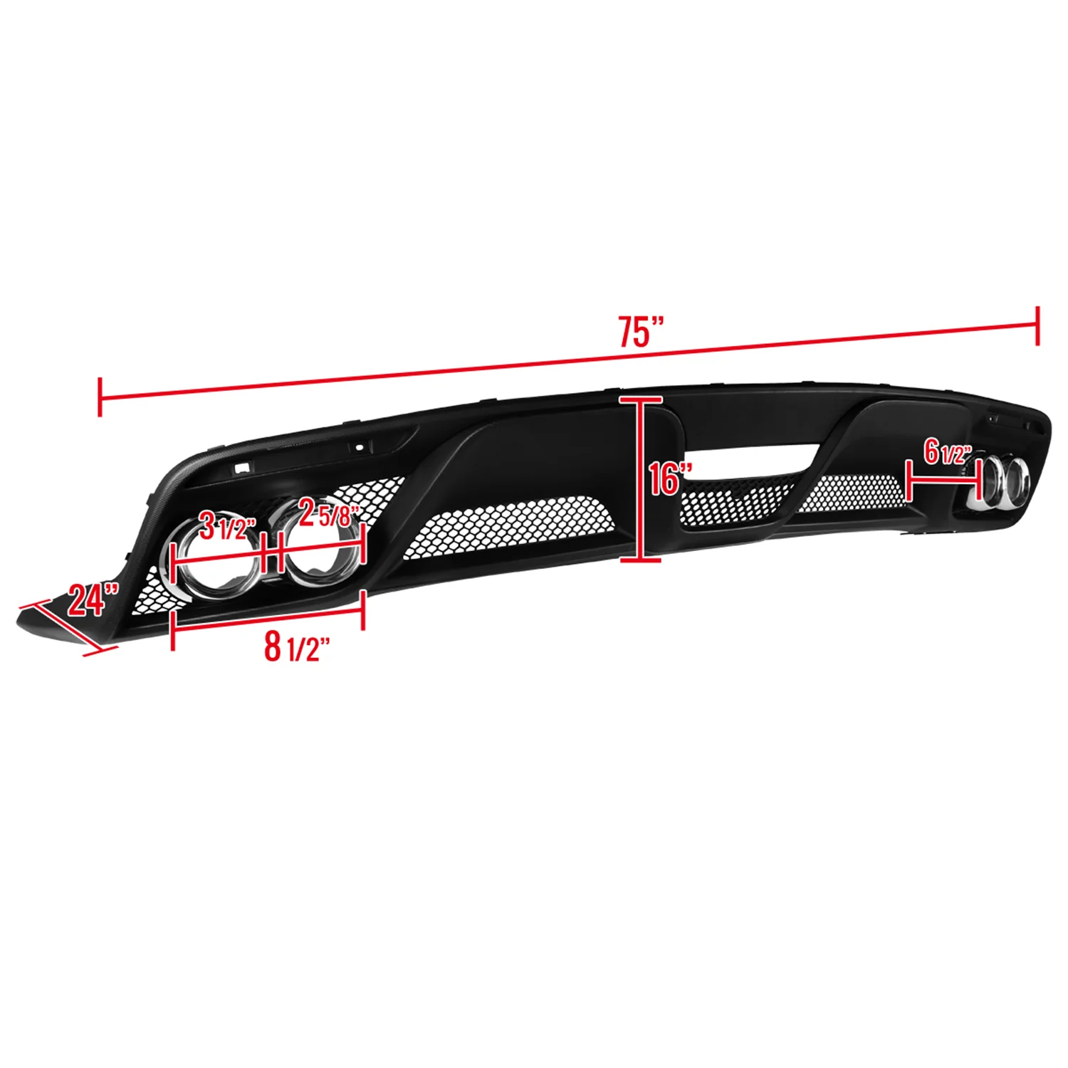 2015-2017 Ford Mustang Black GT350 Rear Diffuser w/Dual Steel Muffler Tips - Image 2