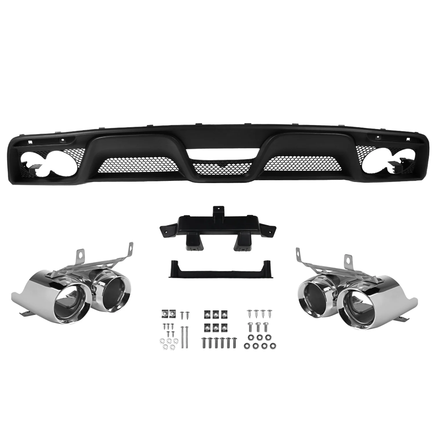 2015-2017 Ford Mustang Black GT350 Rear Diffuser w/Dual Steel Muffler Tips - Image 9