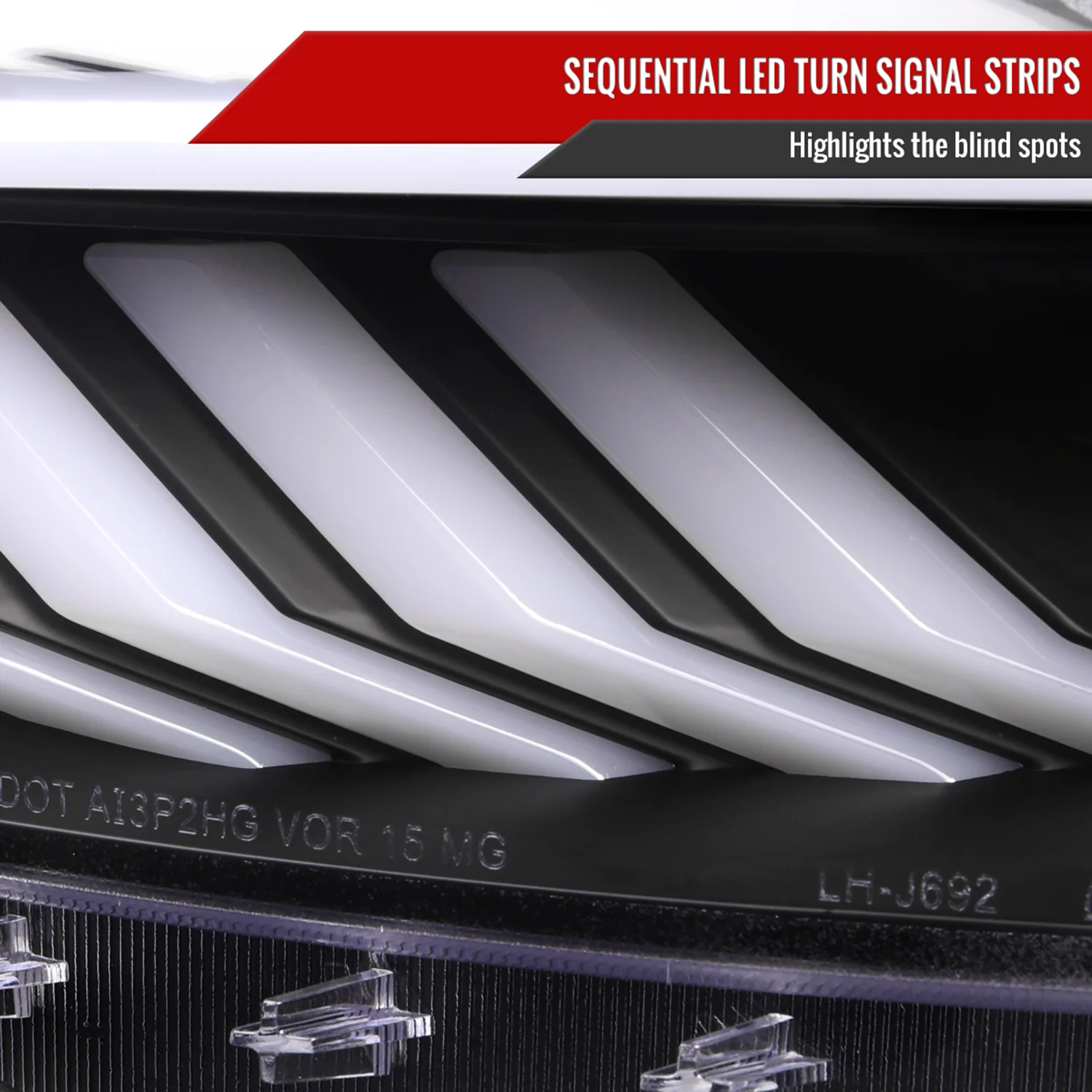 2015-2017 Ford Mustang HID-Type LED Turn Signal Projector Headlights Black - Image 5
