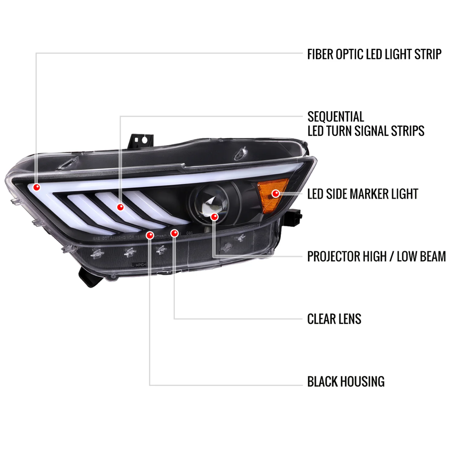 2015-2017 Ford Mustang HID-Type LED Turn Signal Projector Headlights Black - Image 8