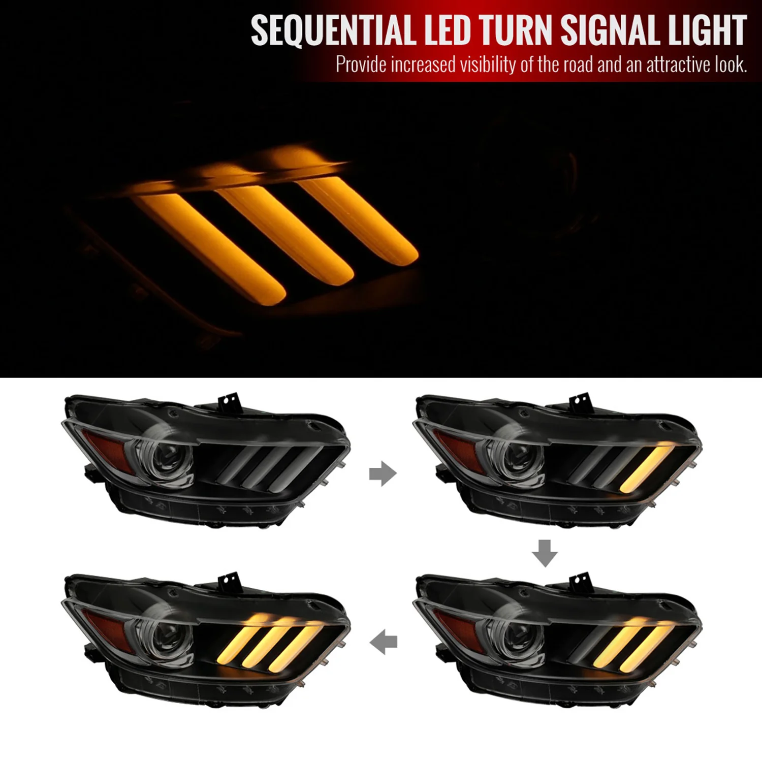 2015-2017 Ford Mustang HID/Xenon LED Turn Signal Projector Headlights Smoke - Image 2