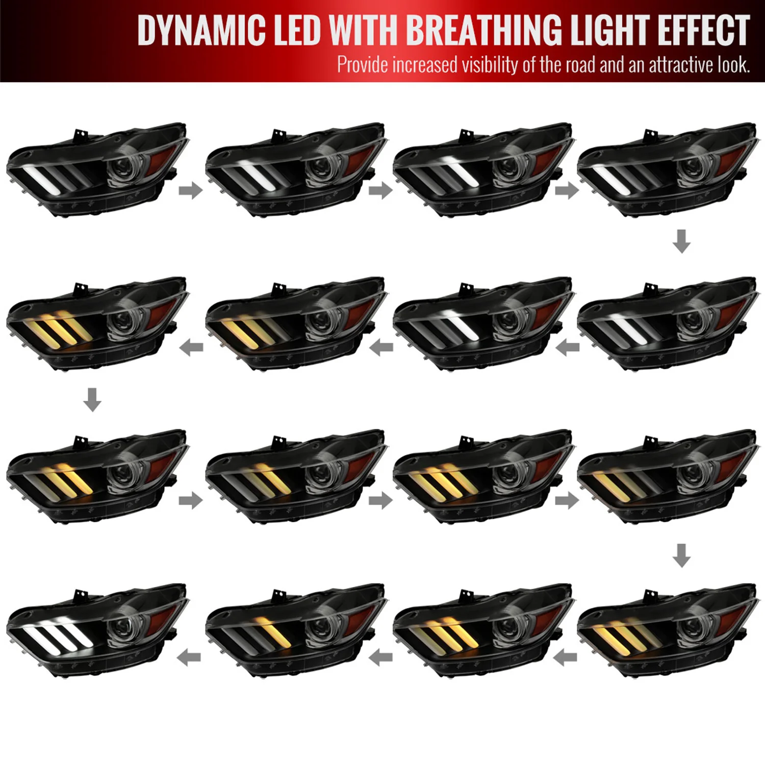 2015-2017 Ford Mustang HID/Xenon LED Turn Signal Projector Headlights Smoke - Image 3