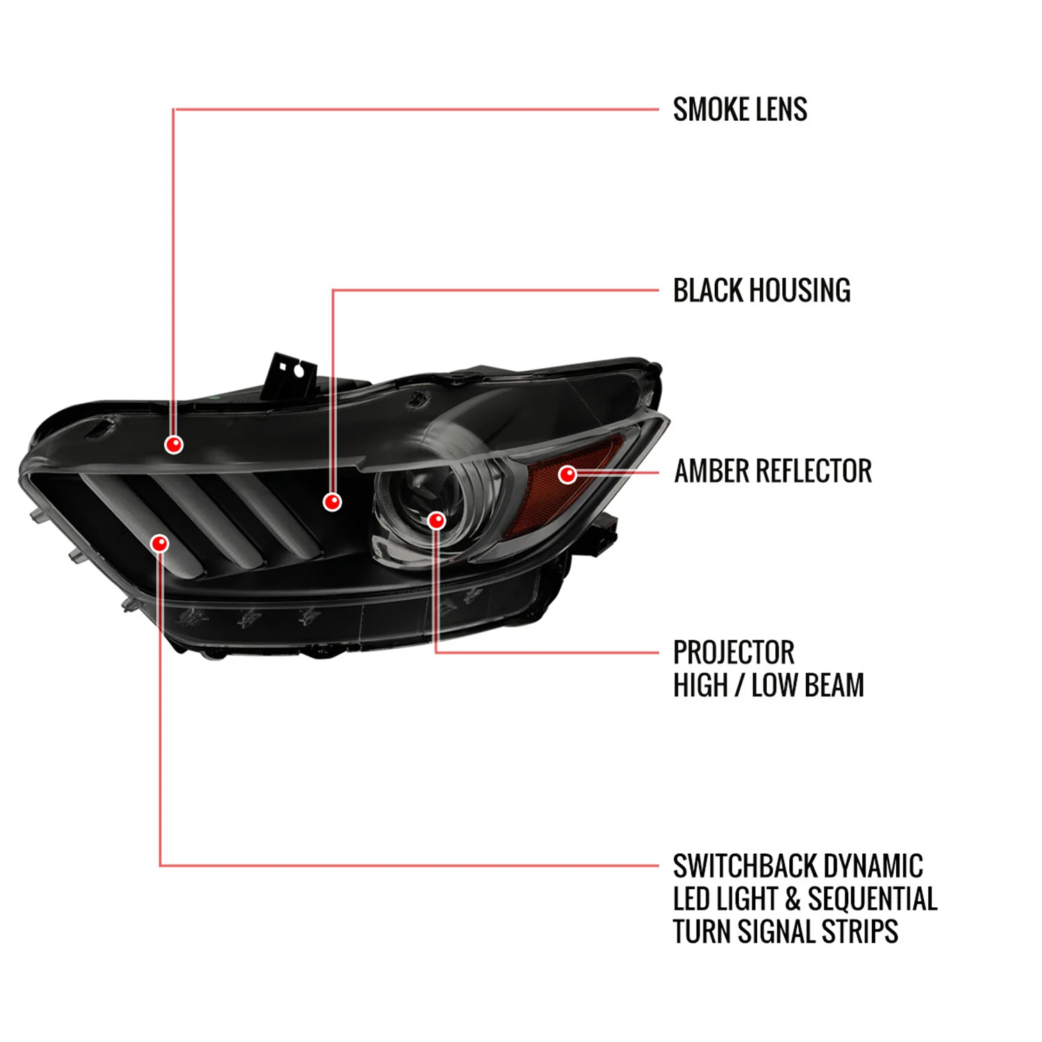 2015-2017 Ford Mustang HID/Xenon LED Turn Signal Projector Headlights Smoke - Image 9