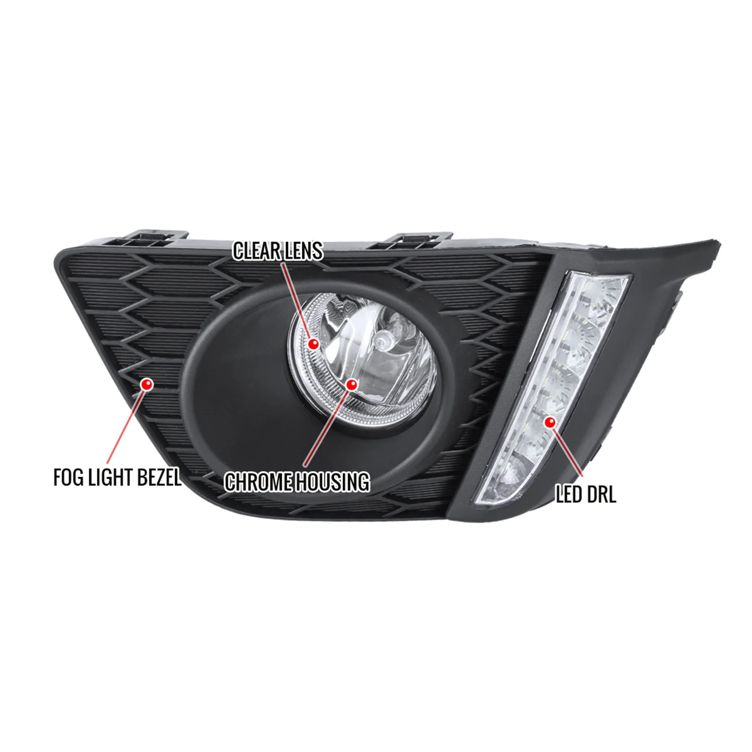 2015-2017 Honda Fit 12V/55W H11 Fog Lights w/ LED Light Strip Chrome/Clear - Image 6
