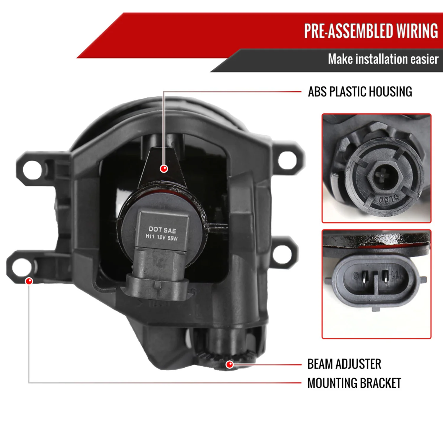 2015-2017 Toyota Yaris 2/4DR H11 Fog Lights Kit Switch & Wiring Harness Chrome - Image 7