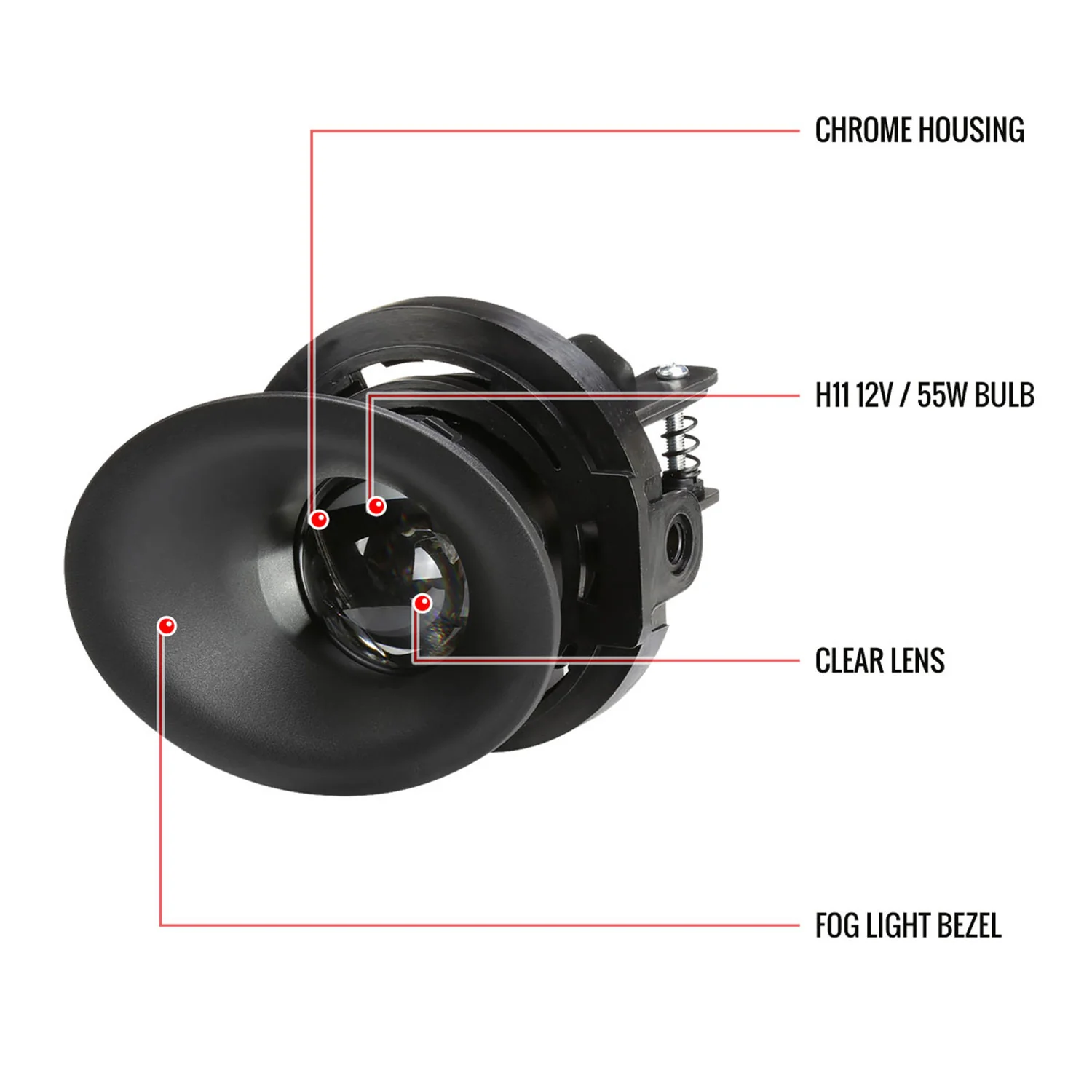 2015-2018 Dodge Challenger H11 12V/55W Projector Fog Lights Kit Chrome/Clear - Image 9