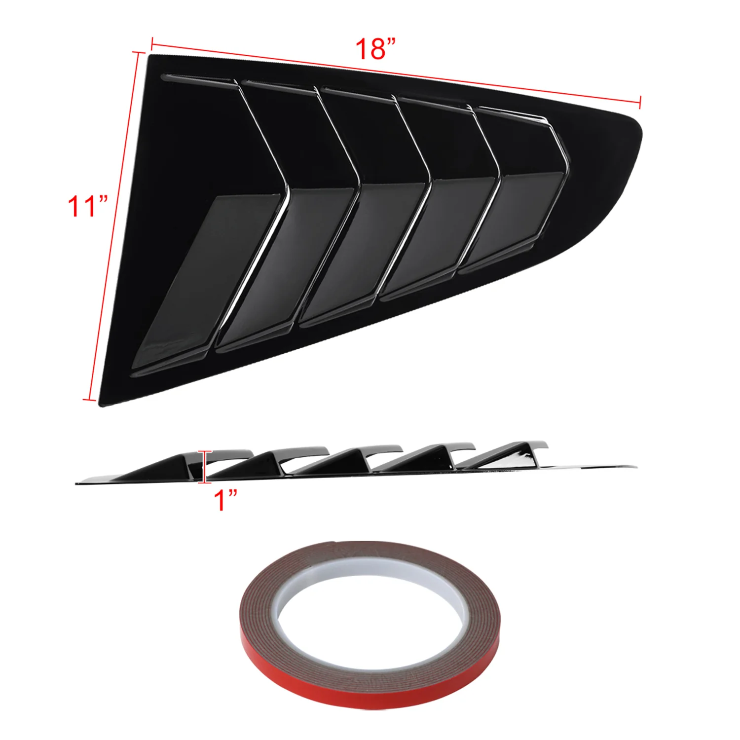 2015-2018 Ford Mustang Glossy Black ABS 5 Vent Style Quarter Window Louvers - Image 9