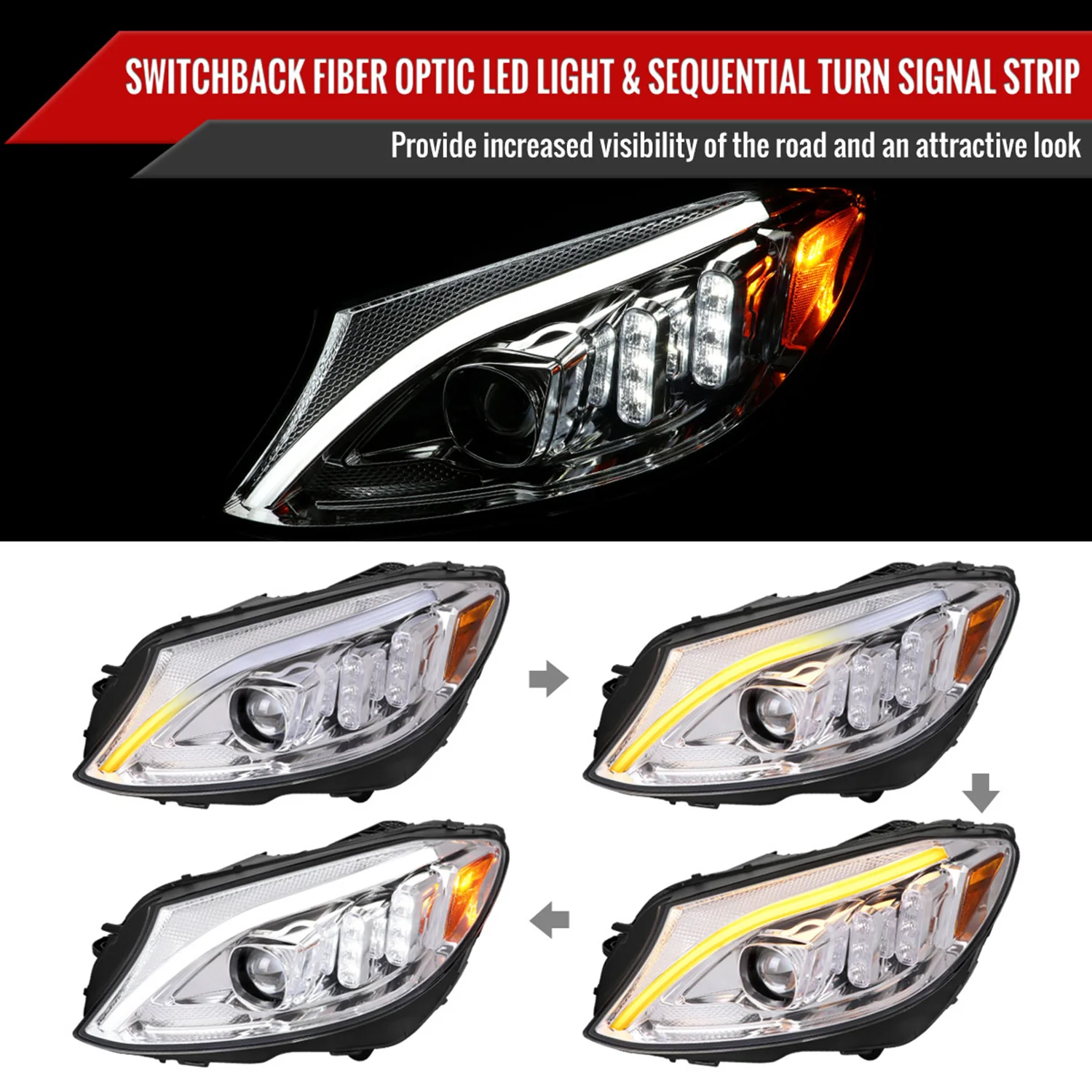 2015-2018 Mercedes-Benz C-Class W205 Full LED Headlights Signal Chrome - Image 2