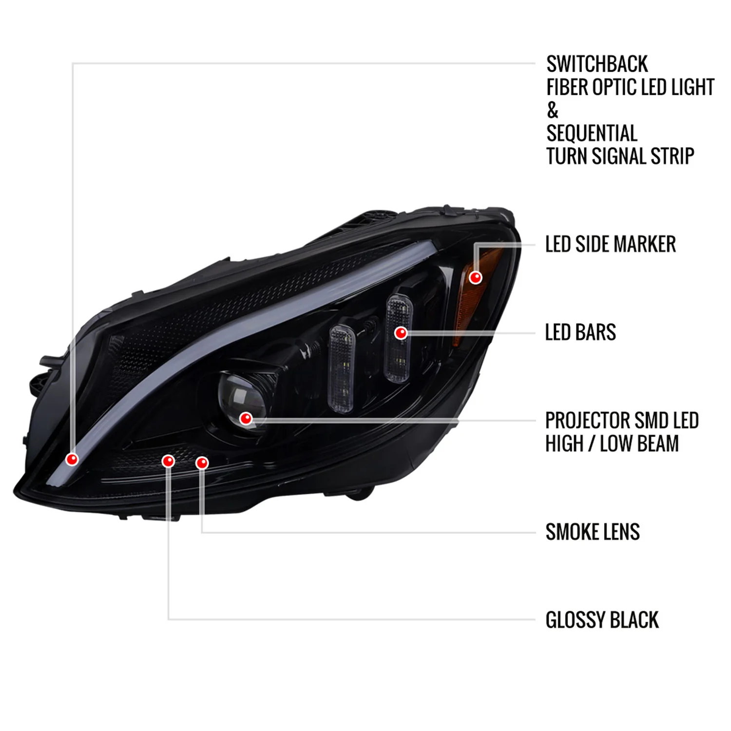 2015-2018 Mercedes-Benz C-Class W205 LED Headlights Signal Black/Light Smoke - Image 8