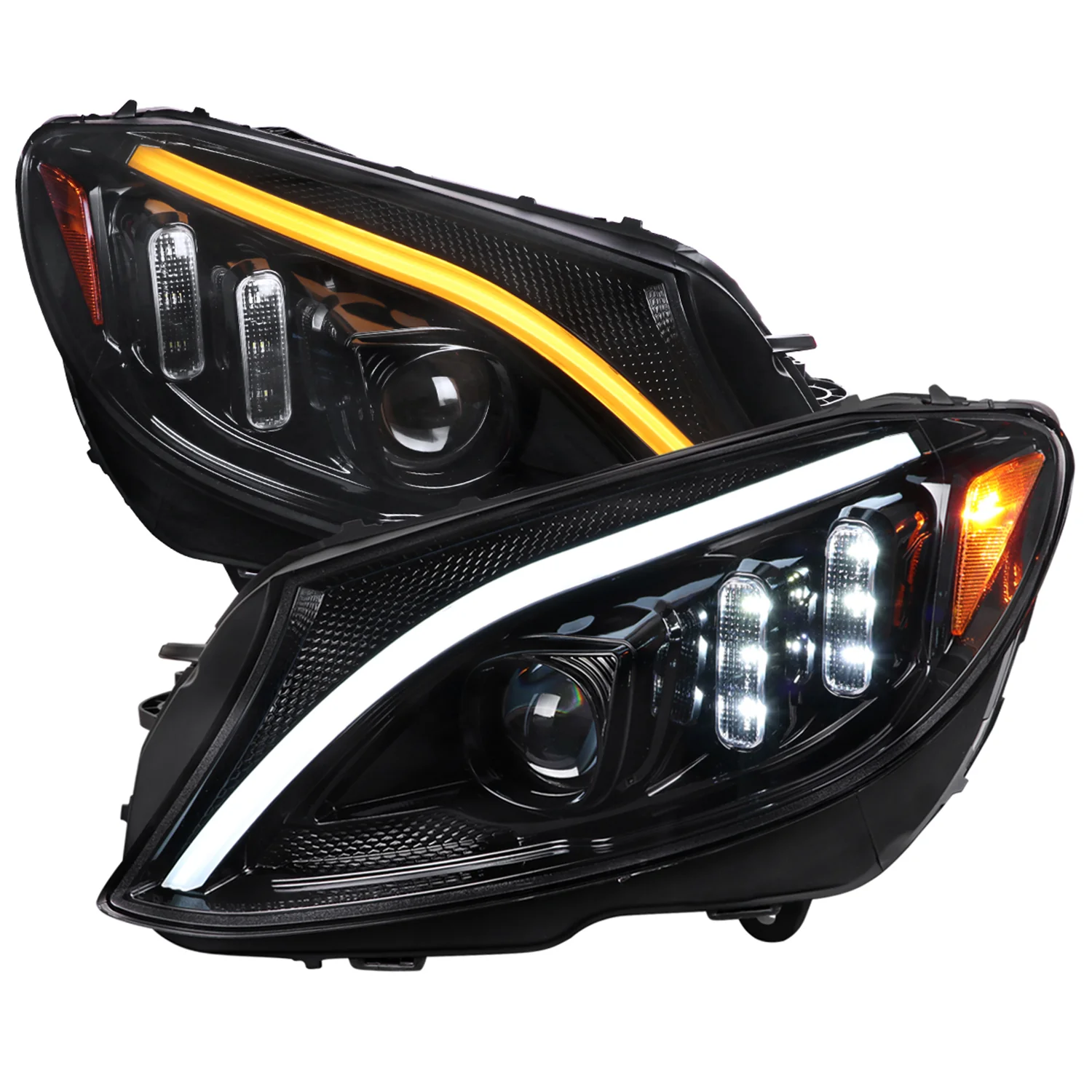 2015-2018 Mercedes-Benz C-Class W205 Signal Projector Headlights Jet Black