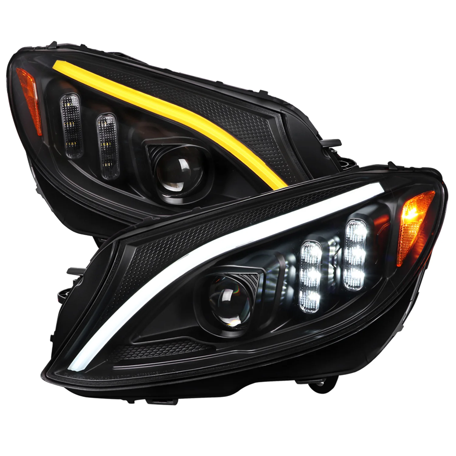 2015-2018 Mercedes-Benz C-Class W205 Turn Signal Projector Headlights Black