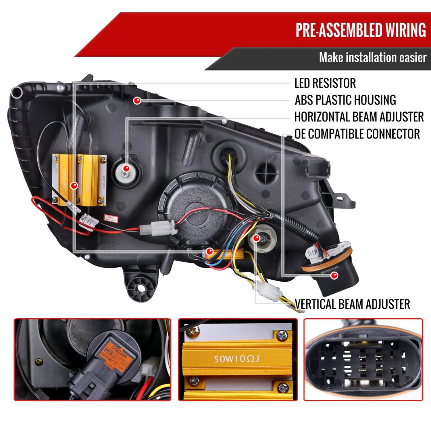 2015-2018 Mercedes-Benz C-Class W205 Turn Signal Projector Headlights Black - Image 7
