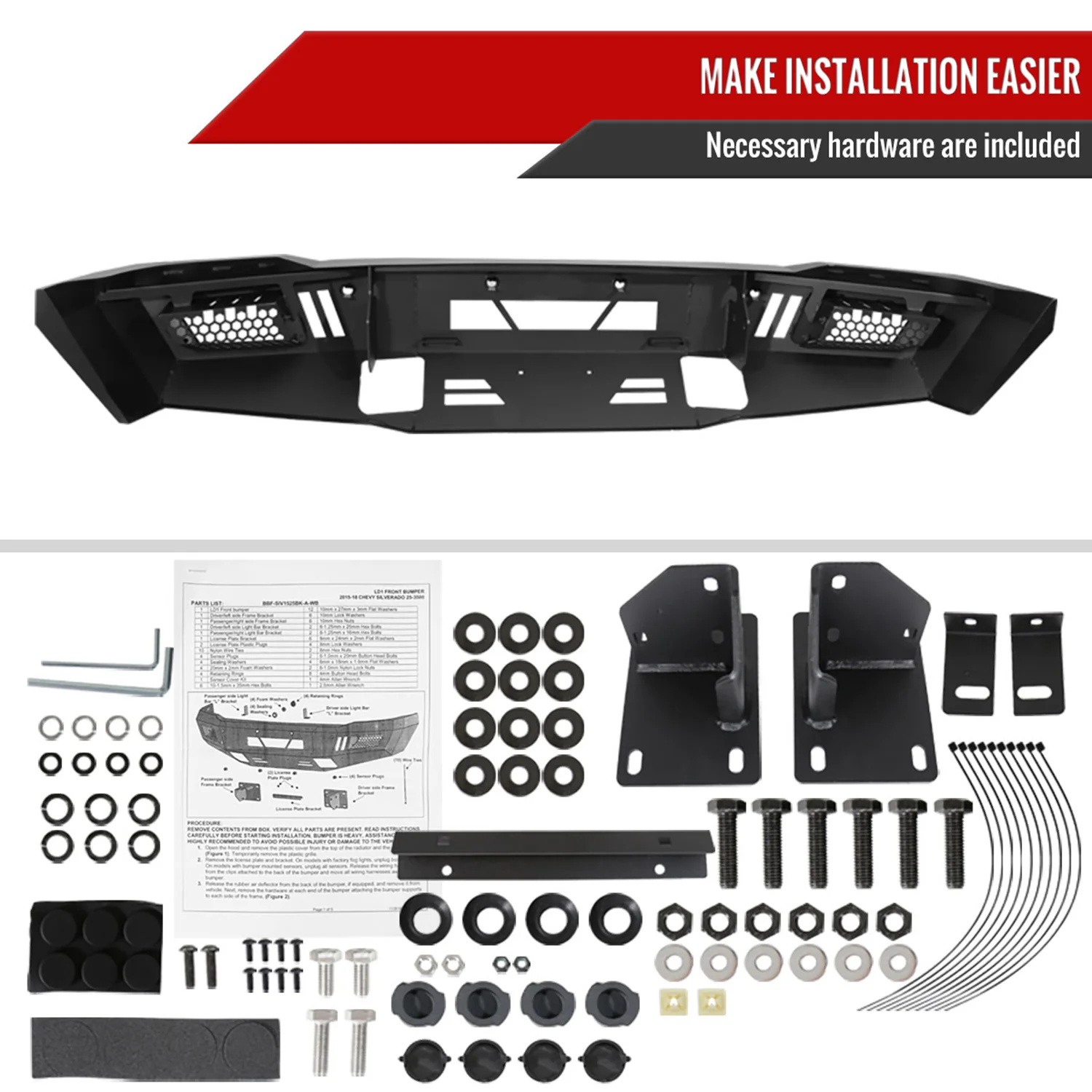 2015-2019 Chevy Silverado 2500/3500 Heavy Duty Front Bumper LED Light Ports - Image 9