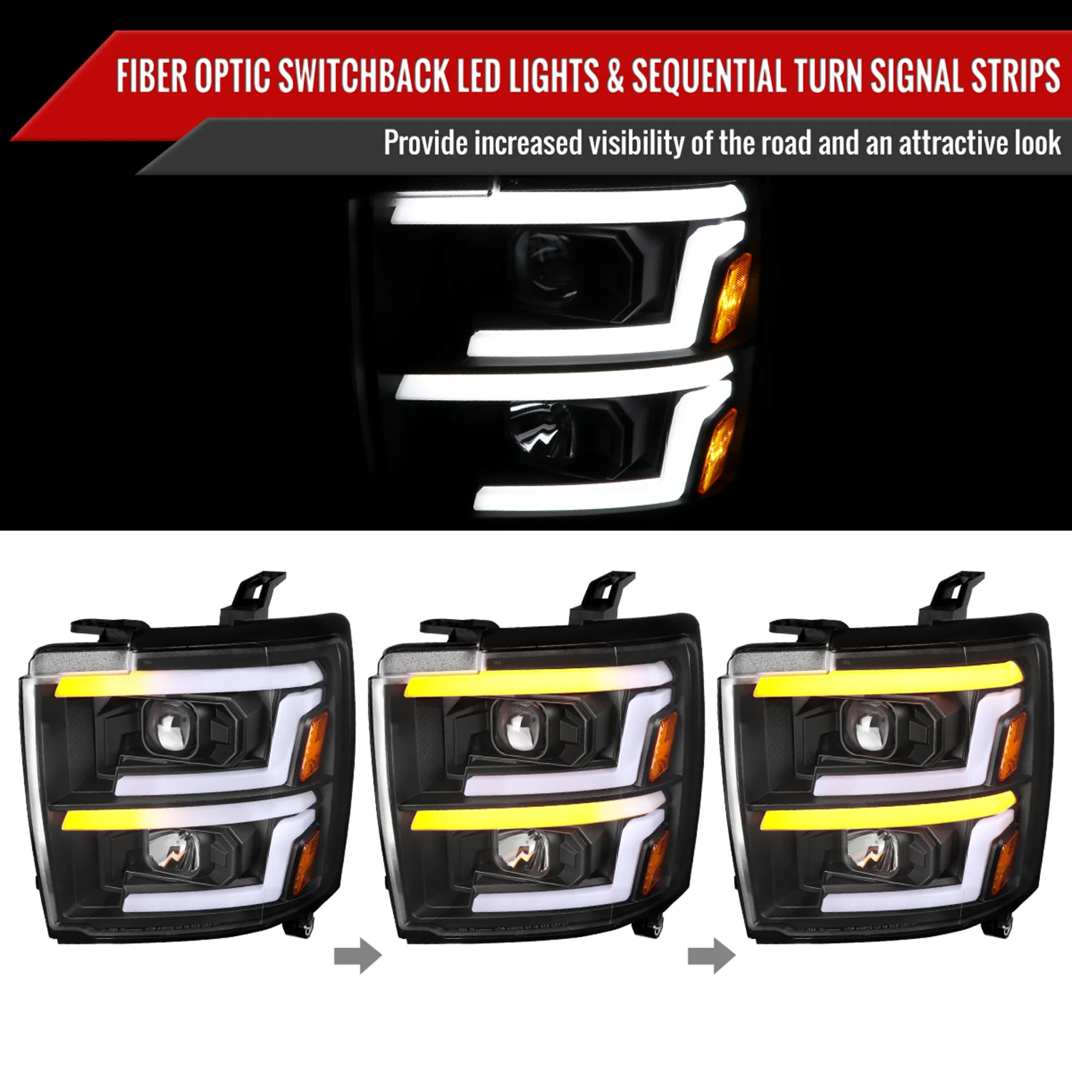 2015-2019 Chevy Silverado 2500HD/3500HD LED Projector Headlights Matte Black - Image 2