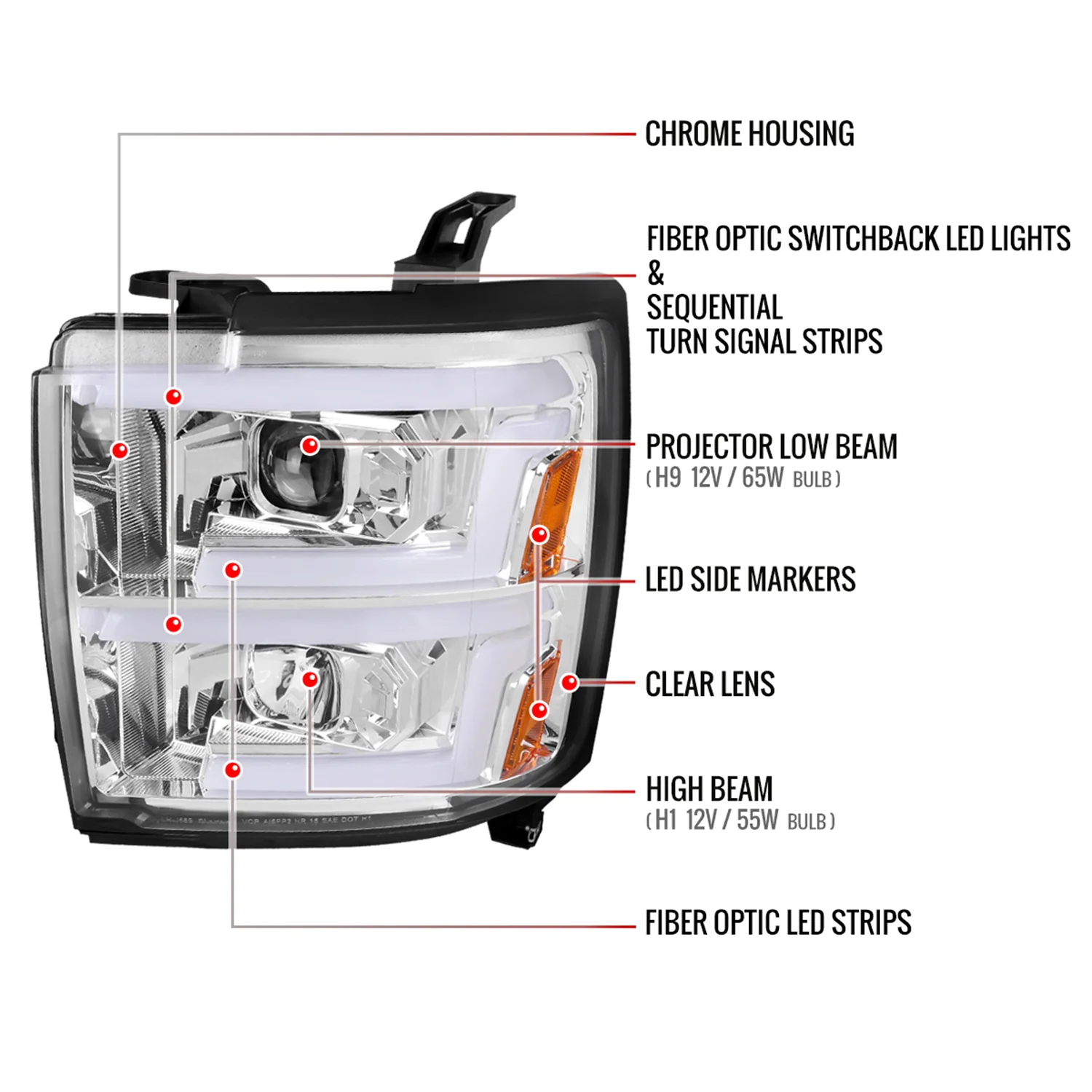 2015-2019 Chevy Silverado 2500HD/3500HD LED Signal Projector Headlights Chrome - Image 8