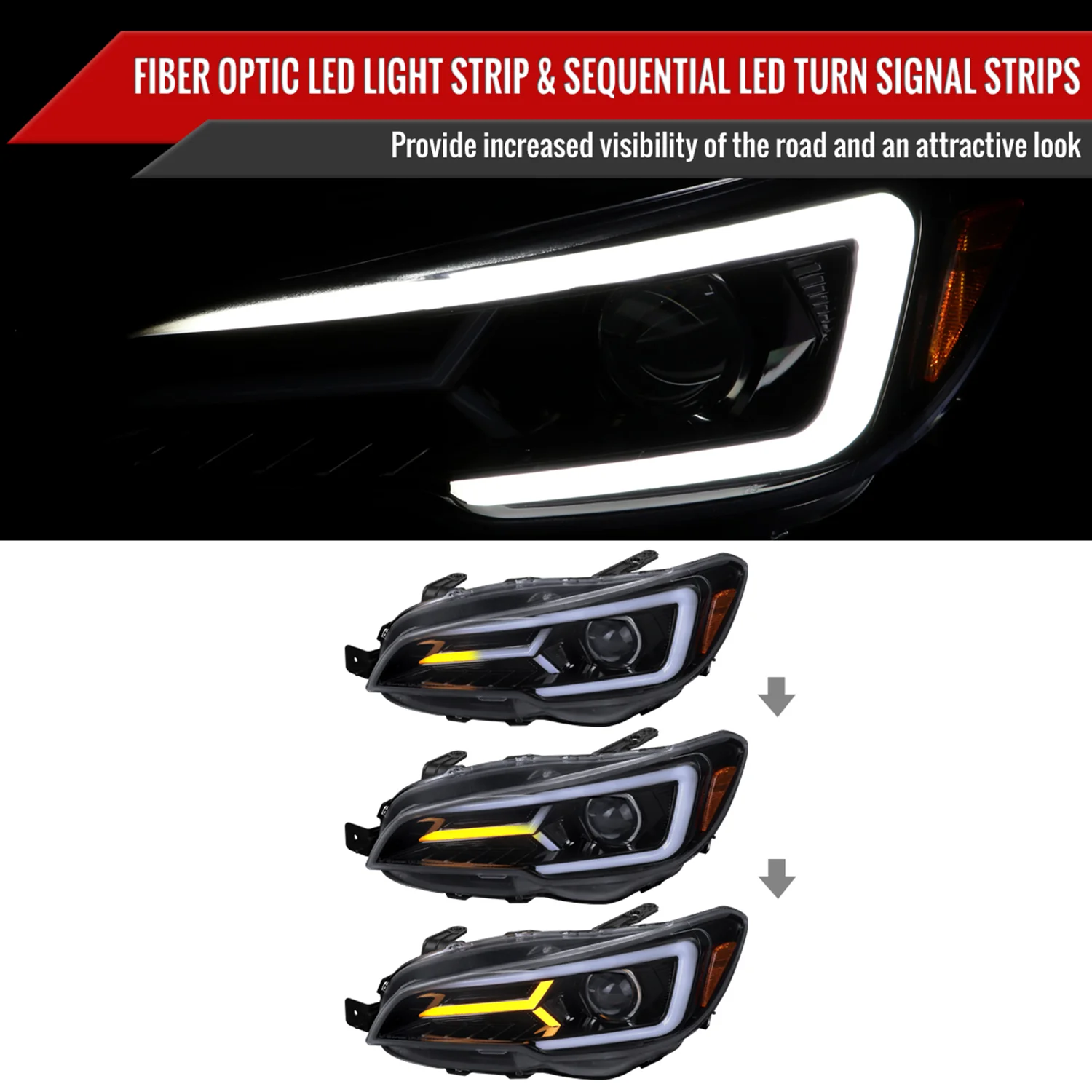 2015-2021 Subaru Impreza WRX/STI LED Bar Sequential Turn Signal Black/Smoke - Image 2