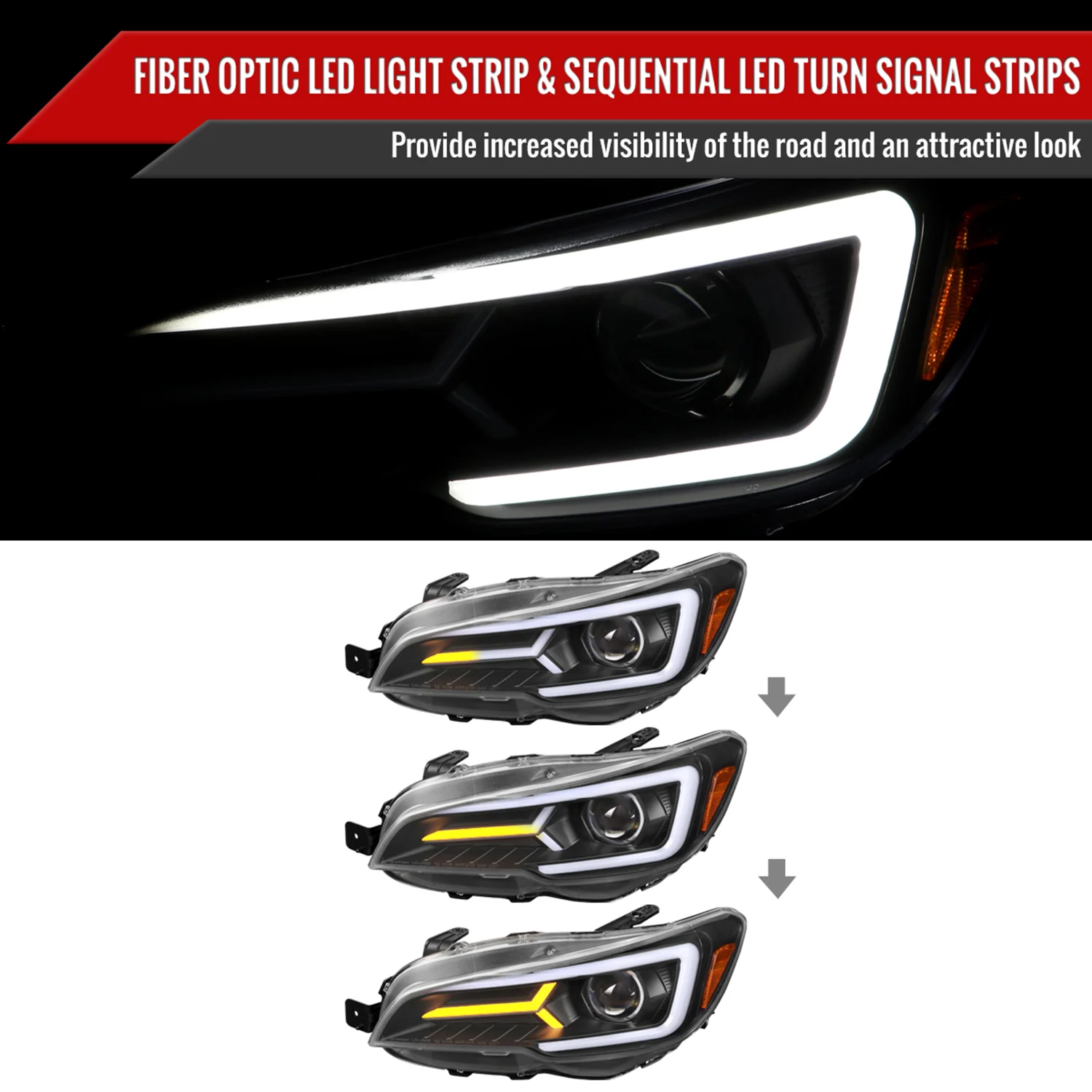 2015-2021 Subaru Impreza WRX/STI LED Bar Sequential Turn Signal Matt Black - Image 2