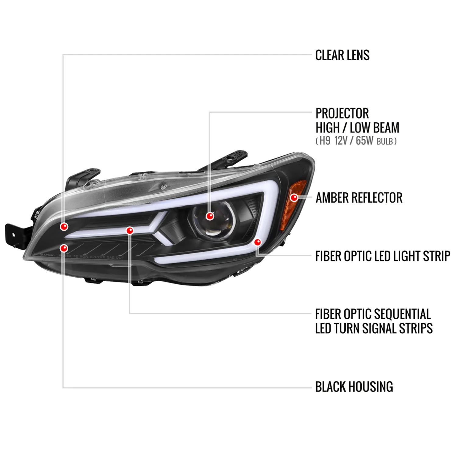 2015-2021 Subaru Impreza WRX/STI LED Bar Sequential Turn Signal Matt Black - Image 8