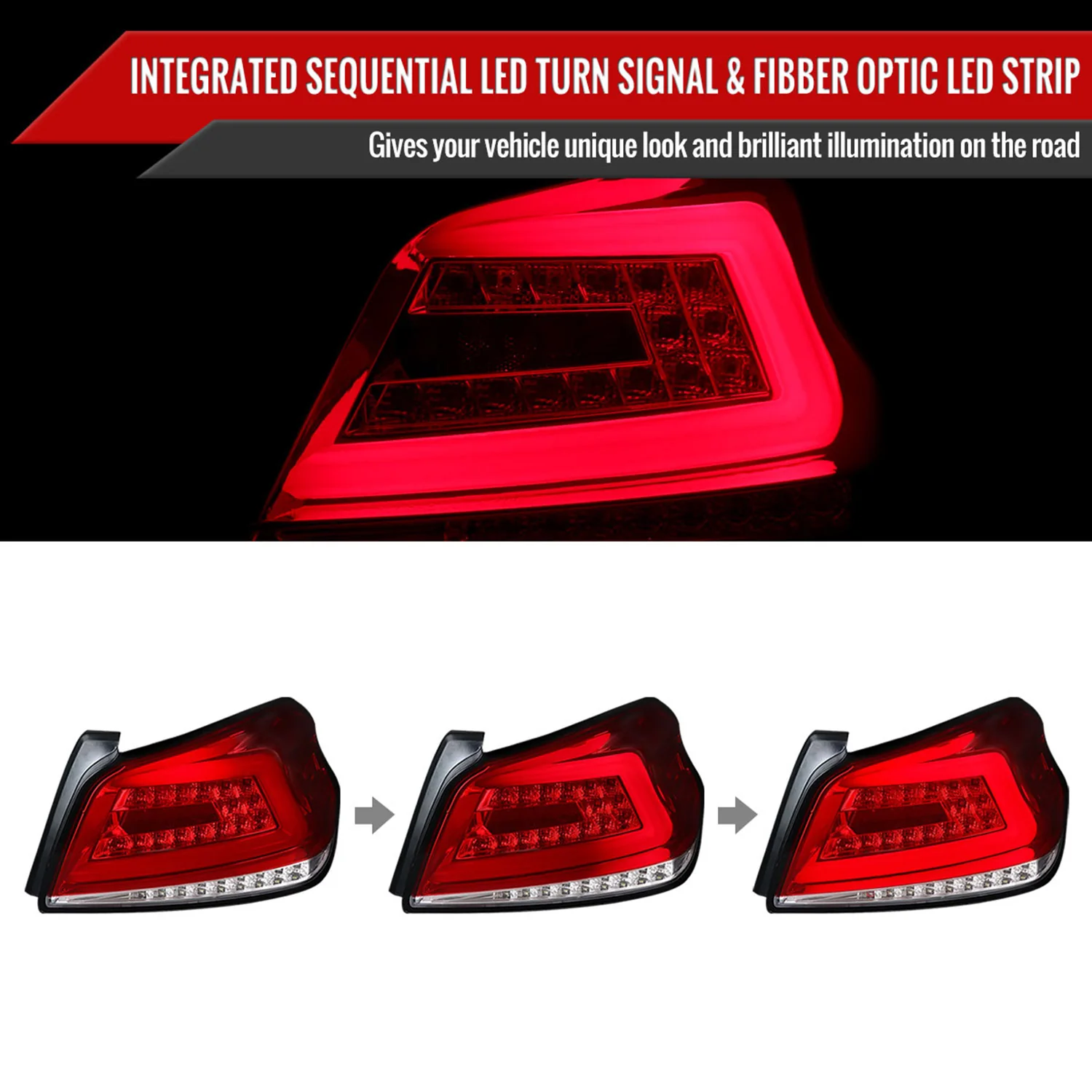 2015-2021 Subaru WRX Sequential White Bar LED Tail Lights Chrome/Red Lens - Image 2