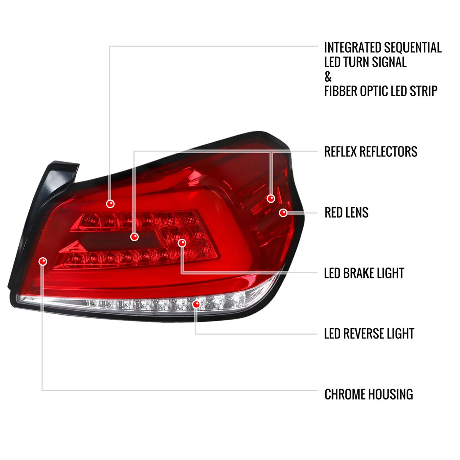 2015-2021 Subaru WRX Sequential White Bar LED Tail Lights Chrome/Red Lens - Image 8
