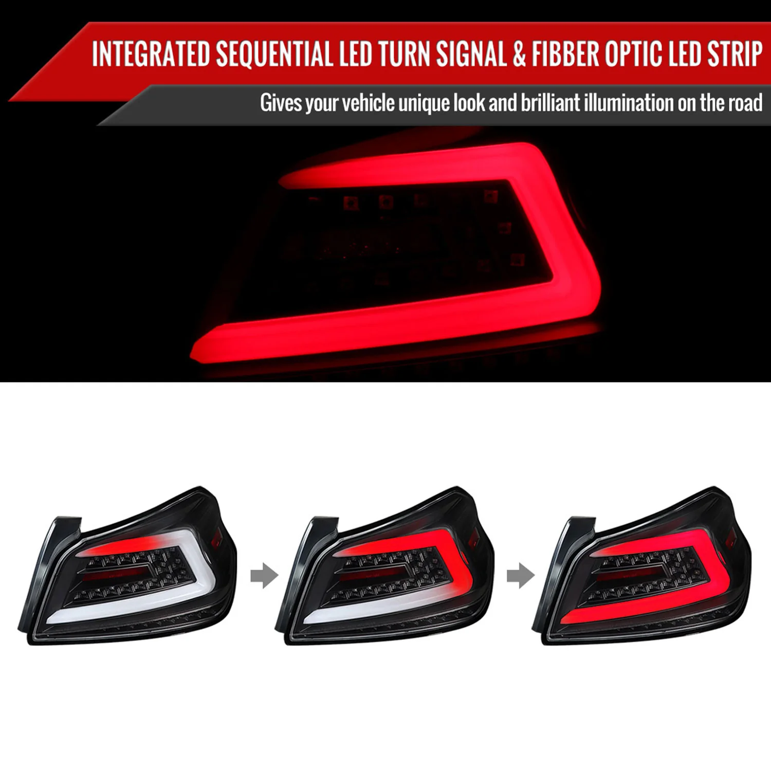2015-2021 Subaru WRX Sequential White Bar LED Tail Lights Matte Black/Clear - Image 2