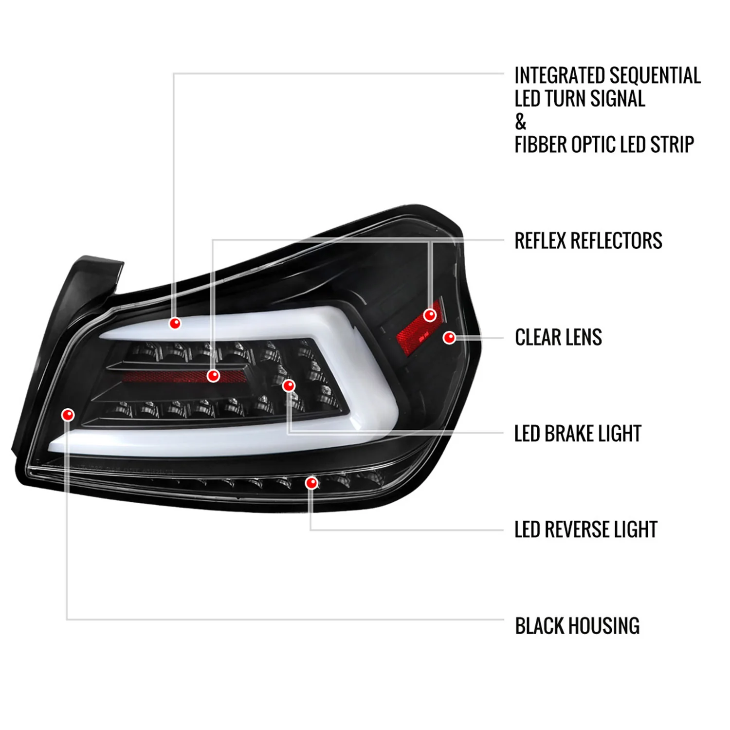 2015-2021 Subaru WRX Sequential White Bar LED Tail Lights Matte Black/Clear - Image 8