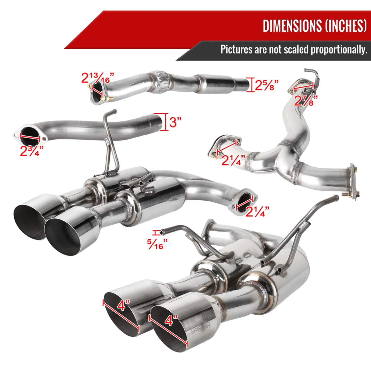 2015-2022 Subaru WRX STI 4" Quad Tip Stainless Steel Catback Exhaust System - Image 2